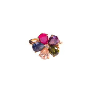 Vintage Colorful Gemstone Flower Statement Ring
