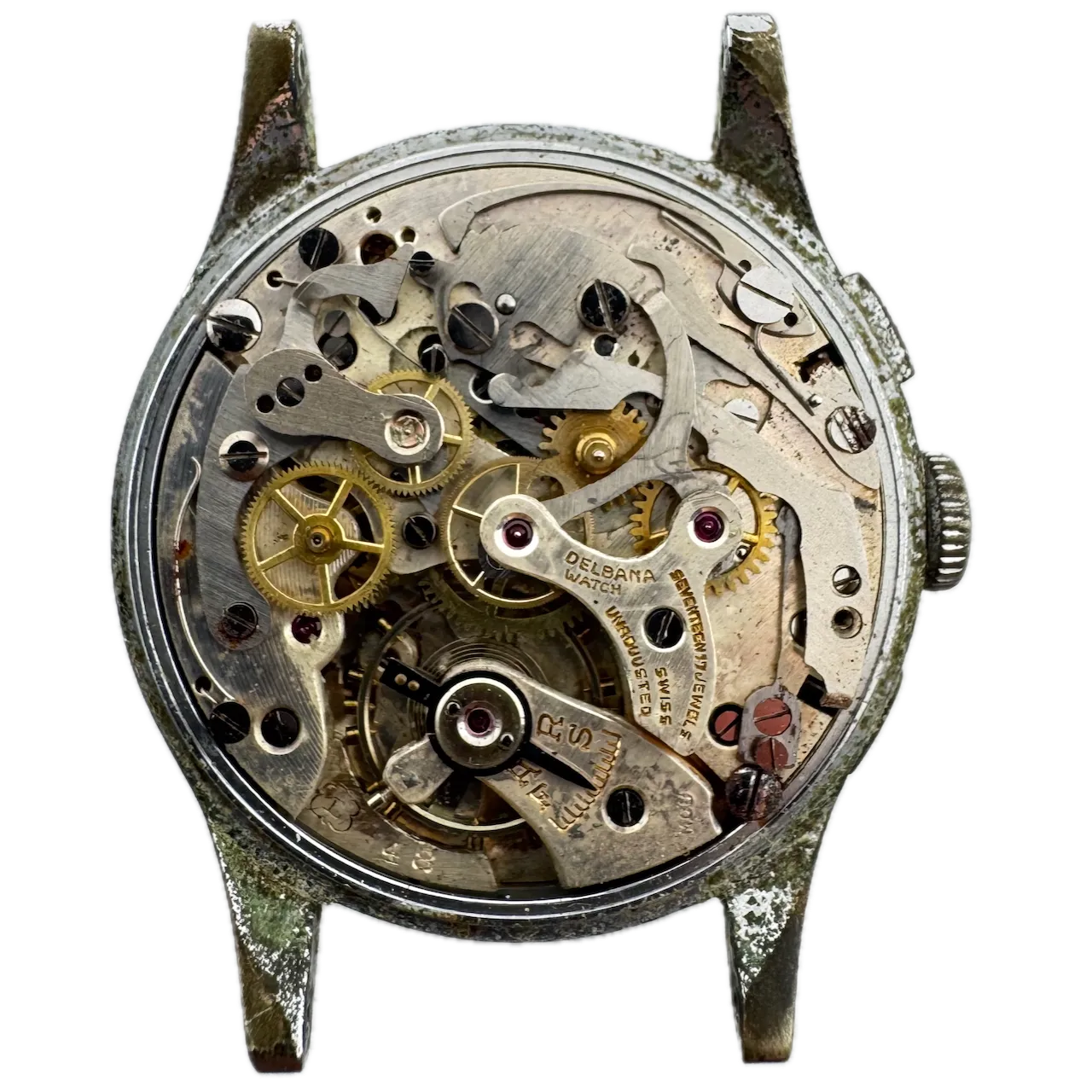 Vintage Delbana Bi-Compax Men's Chronograph Wristwatch Landeron 48 Swiss