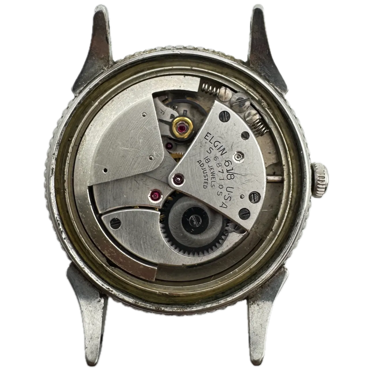 Vintage Elgin 6804 Military Men's Bumper Automatic Wristwatch 618 USA Steel
