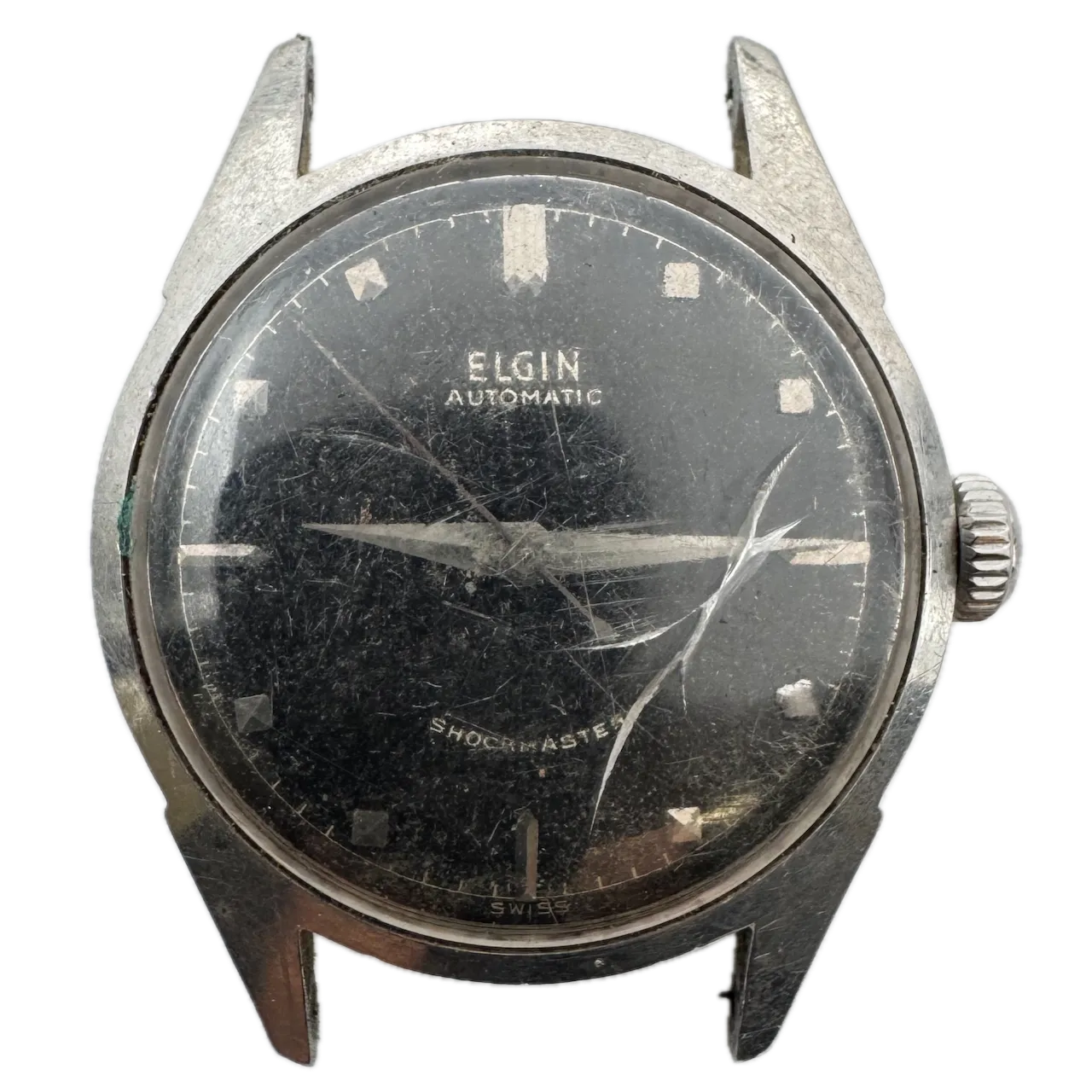 Vintage Elgin 6805 Shockmaster Black Men's Automatic Wristwatch 643 Swiss Swiss