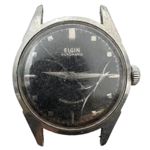 Vintage Elgin 6805 Shockmaster Black Men's Automatic Wristwatch 643 Swiss Swiss