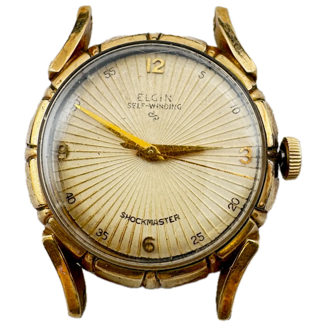 Vintage Elgin 9089 Sunburst Shockmaster Men's Mechanical Wristwatch Swiss