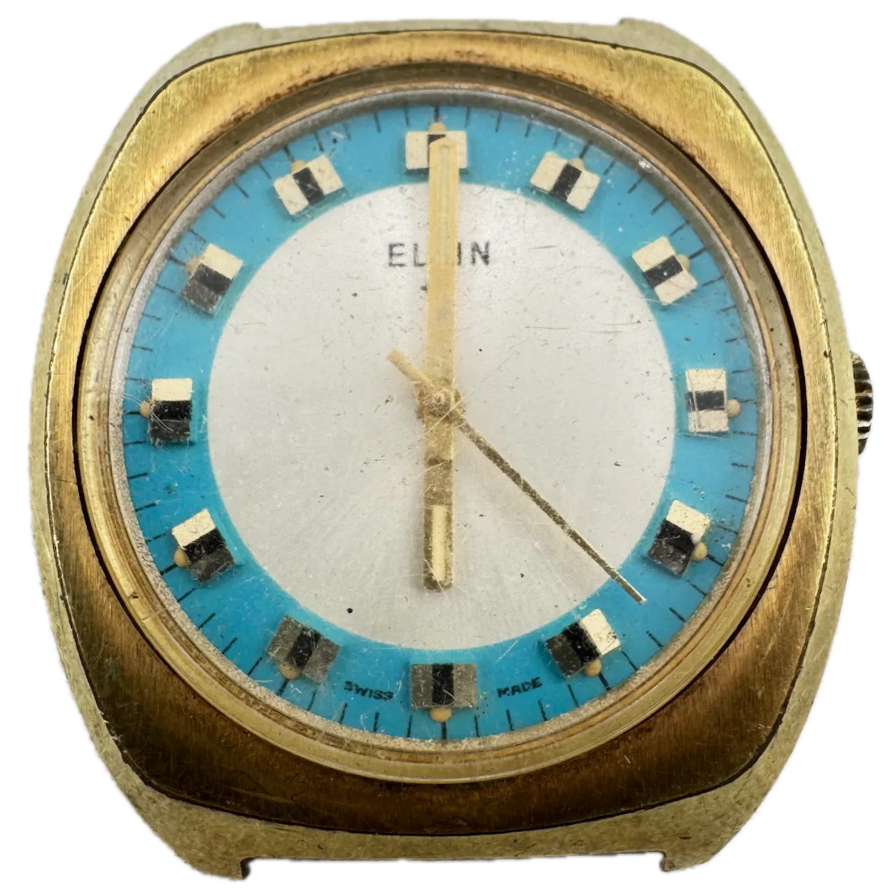 Vintage Elgin Blue Target Men's Mechanical Wristwatch 327 Swiss Gold Tone