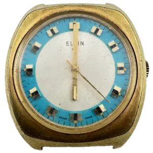 Vintage Elgin Blue Target Men's Mechanical Wristwatch 327 Swiss Gold Tone