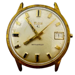 Vintage Elgin Date Dress Men's Mechanical Wristwatch Swiss Made Gold Tone