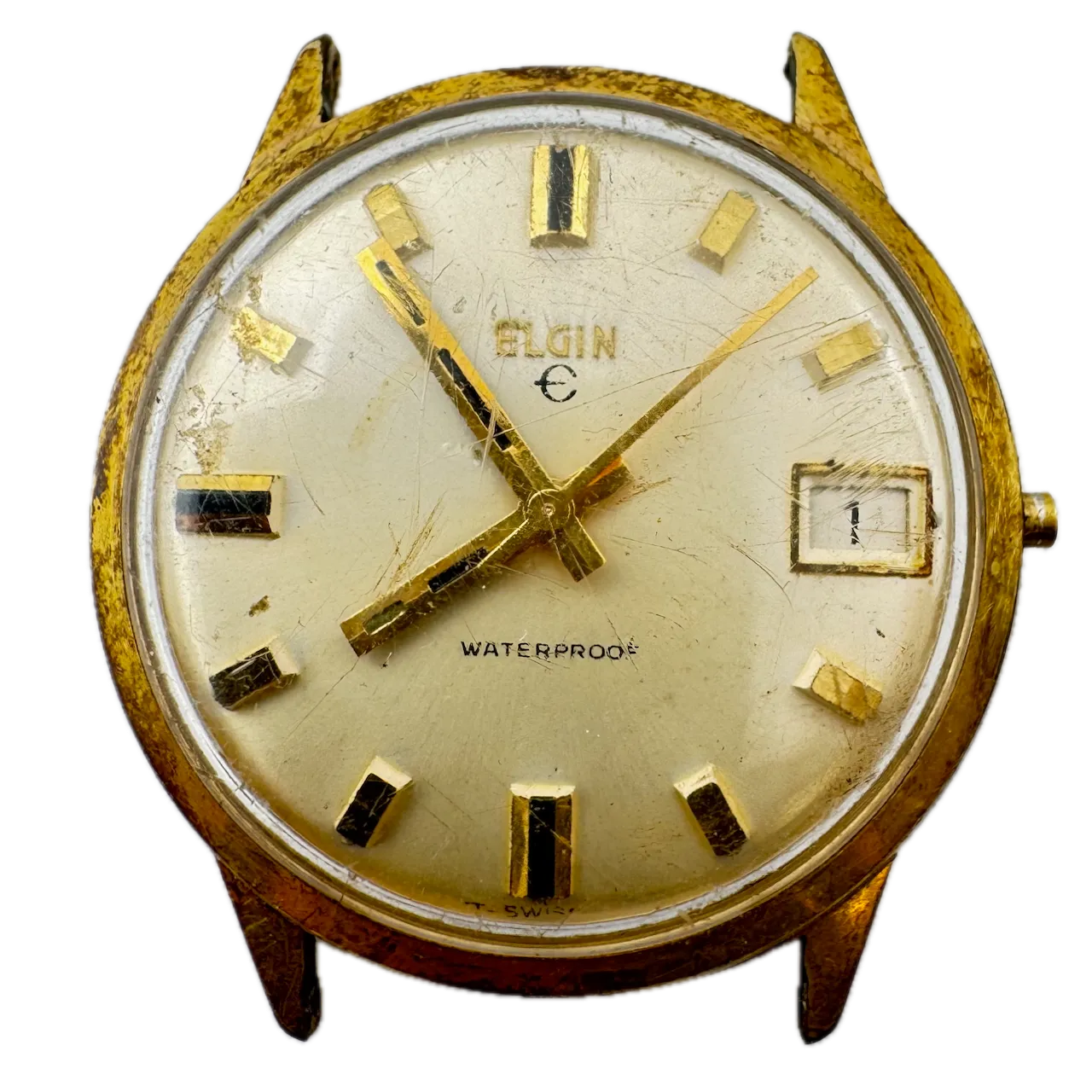 Vintage Elgin Date Dress Men's Mechanical Wristwatch Swiss Made Gold Tone