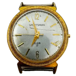 Vintage Elgin Sportsman Linen Men's Mechanical Wristwatch M 132 USA Gold Tone