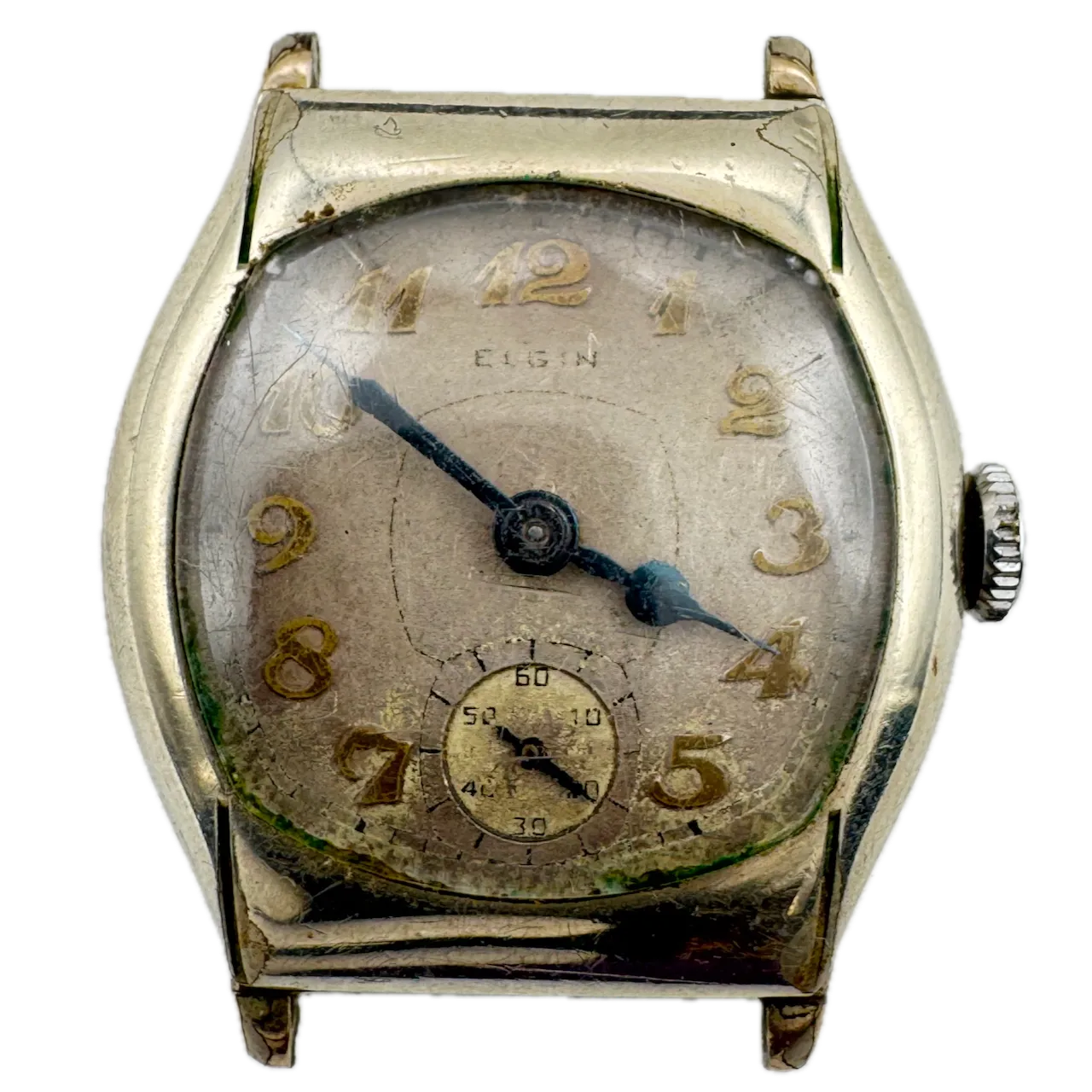 Vintage Elgin Tonneau Deco Men's Mechanical Wristwatch 485 USA 14k White GF