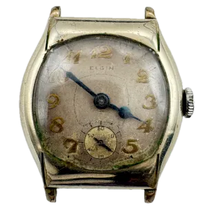 Vintage Elgin Tonneau Deco Men's Mechanical Wristwatch 485 USA 14k White GF