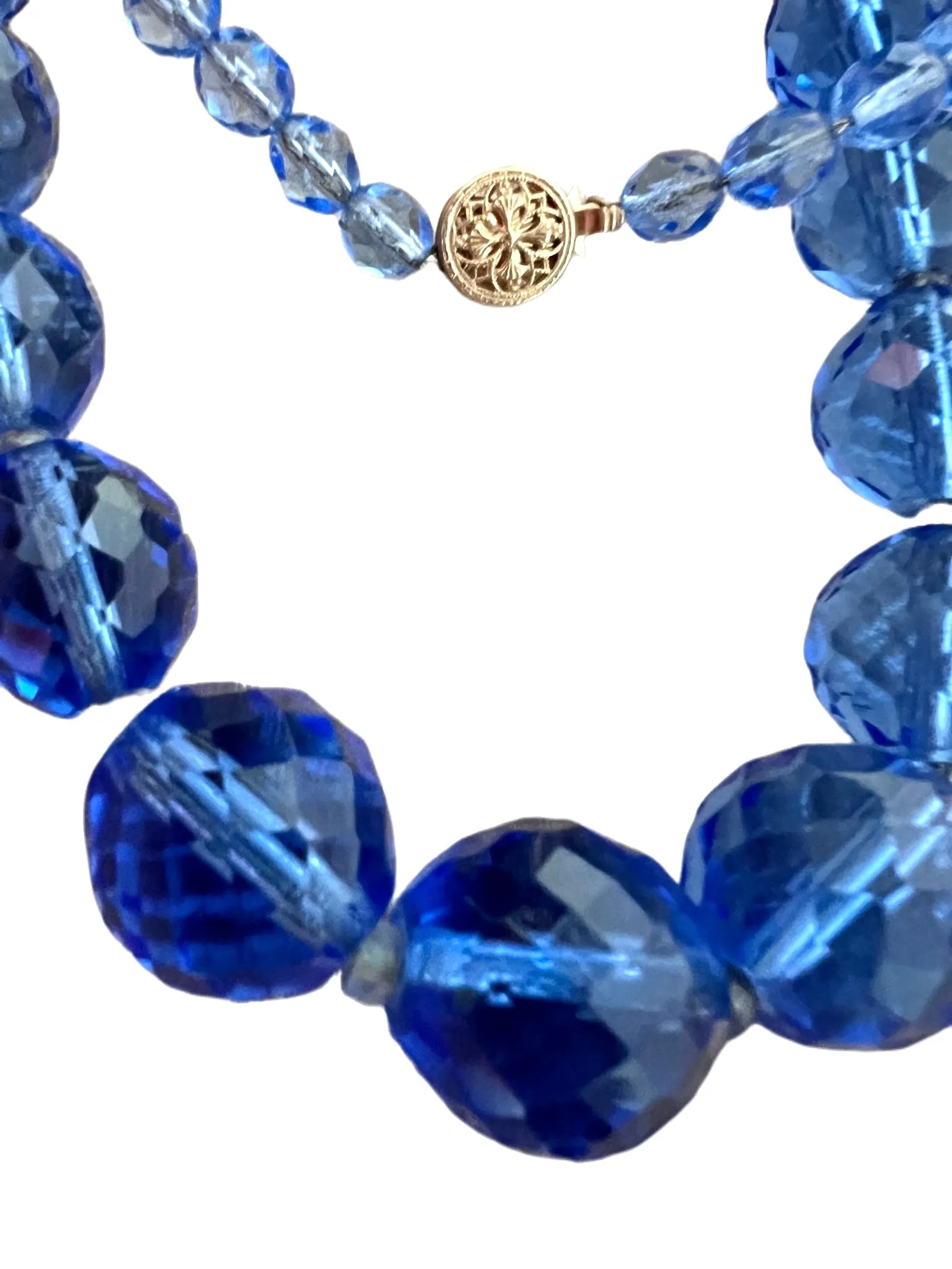 Vintage Estate Jewelry Necklace Blue Quartz Faceted Beads 14K 34"