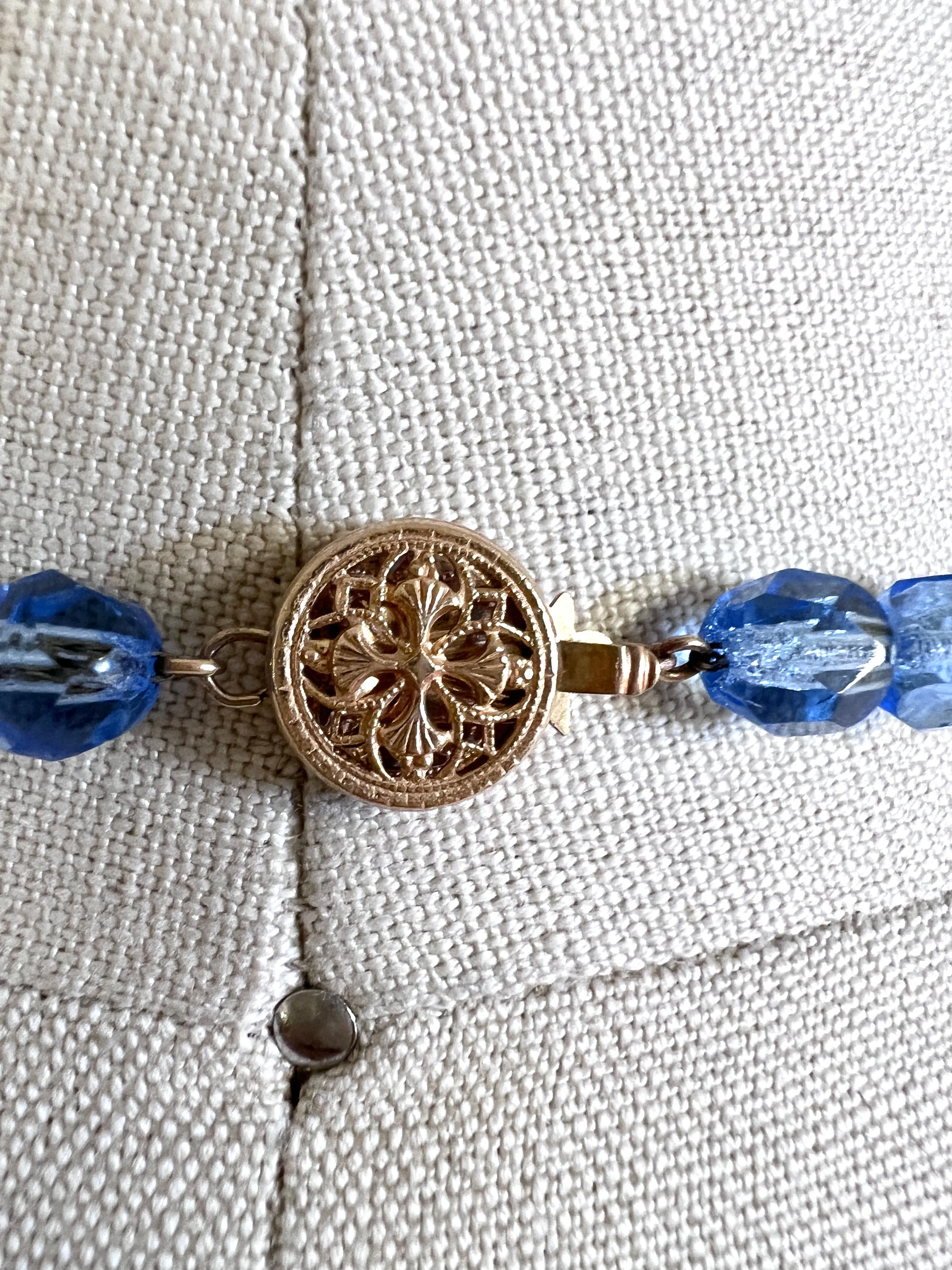 Vintage Estate Jewelry Necklace Blue Quartz Faceted Beads 14K 34"