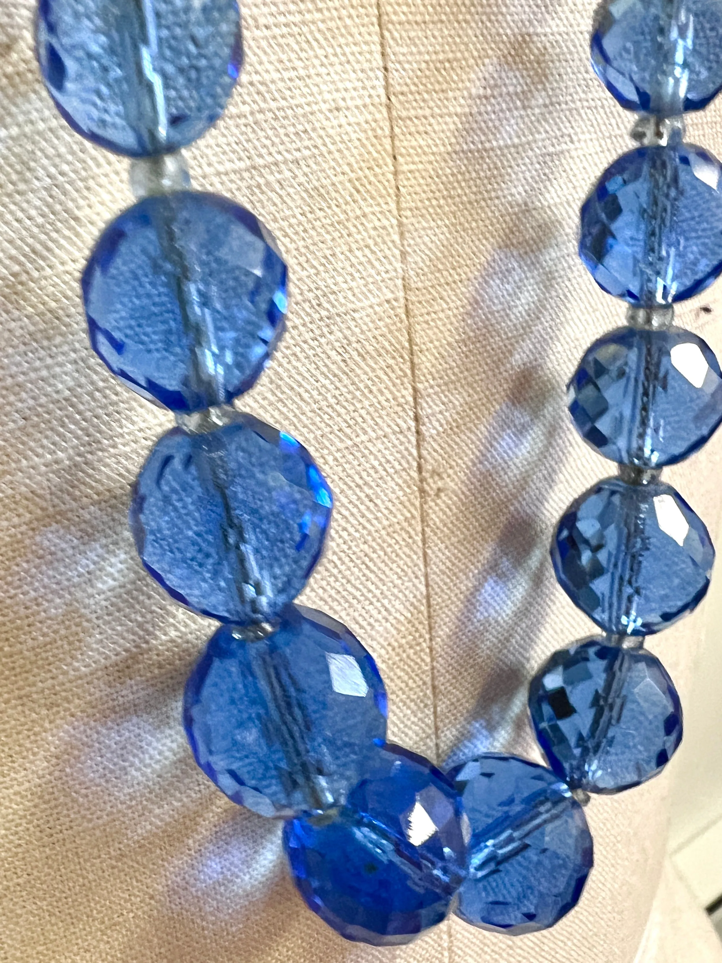 Vintage Estate Jewelry Necklace Blue Quartz Faceted Beads 14K 34"