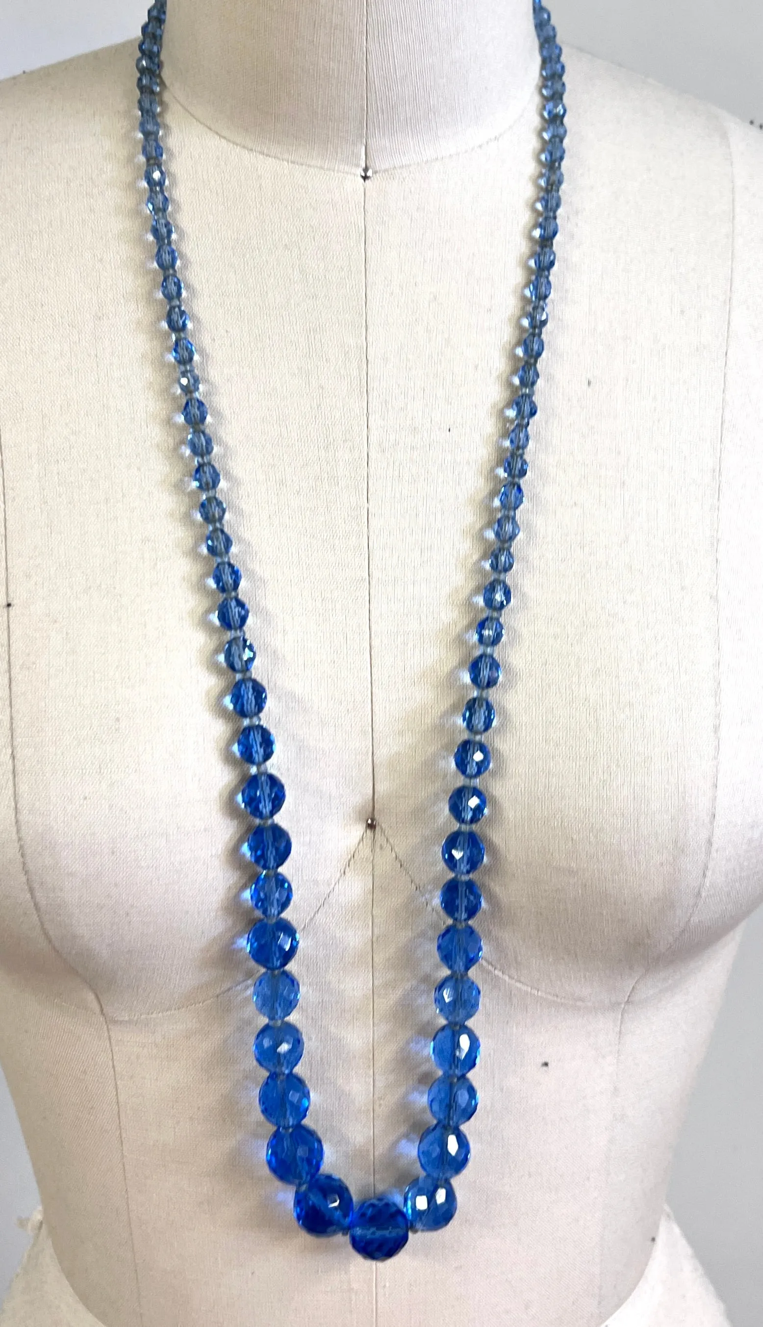 Vintage Estate Jewelry Necklace Blue Quartz Faceted Beads 14K 34"