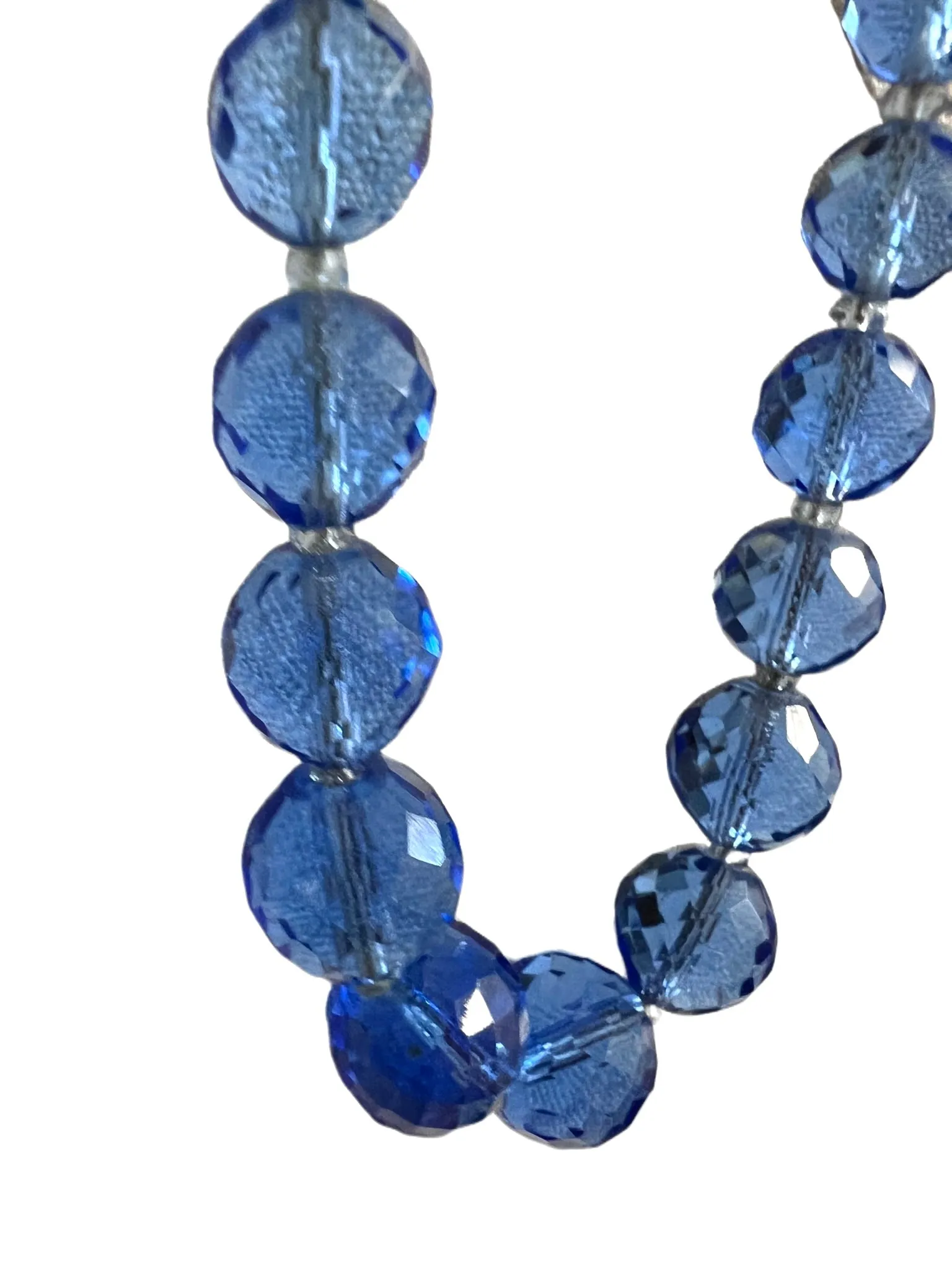 Vintage Estate Jewelry Necklace Blue Quartz Faceted Beads 14K 34"