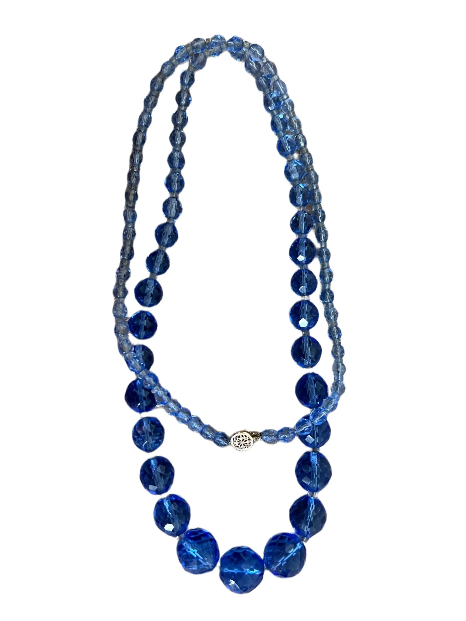 Vintage Estate Jewelry Necklace Blue Quartz Faceted Beads 14K 34"