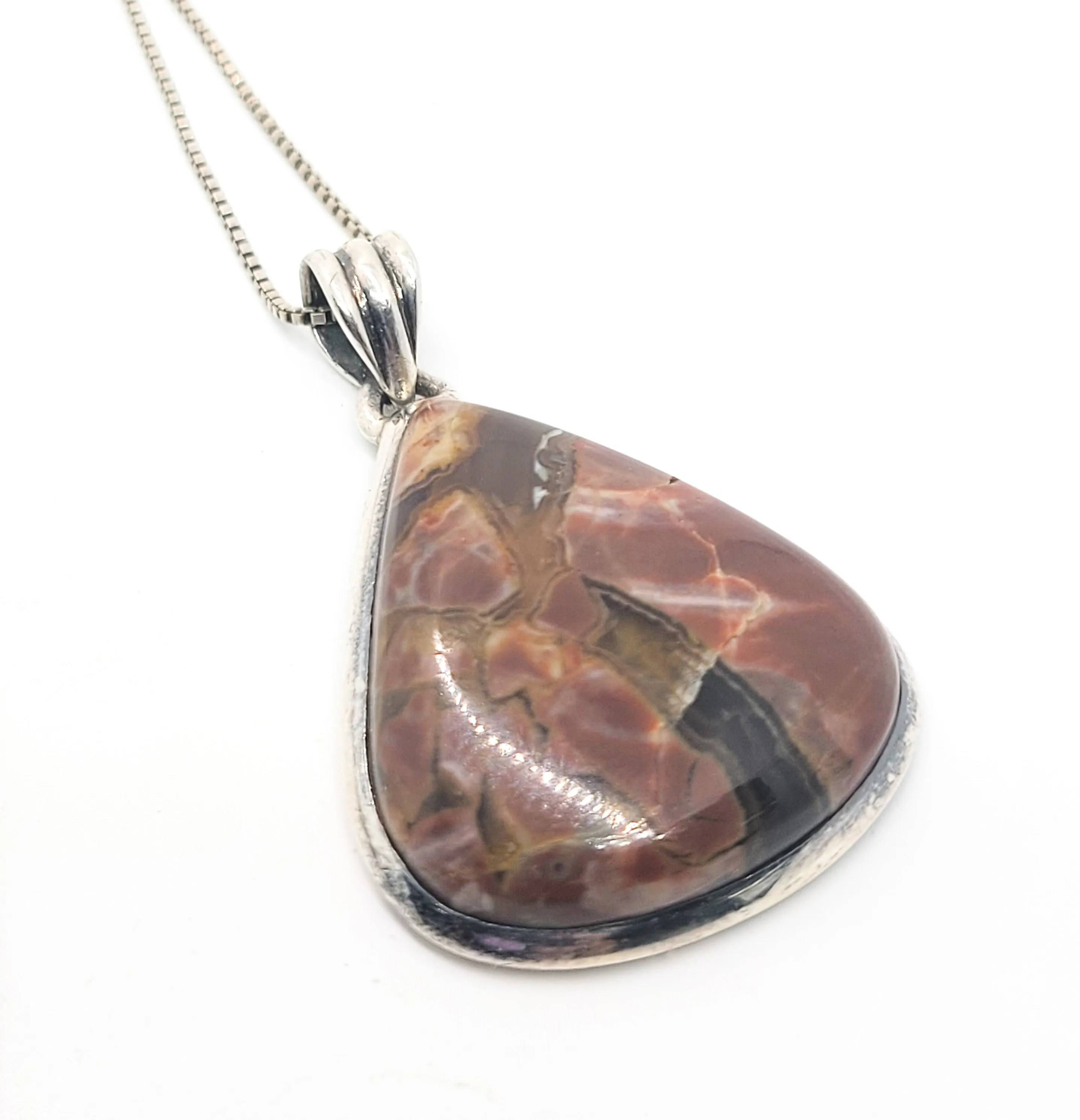 Vintage Fancy Red Jasper vintage sterling silver pendant necklace 925