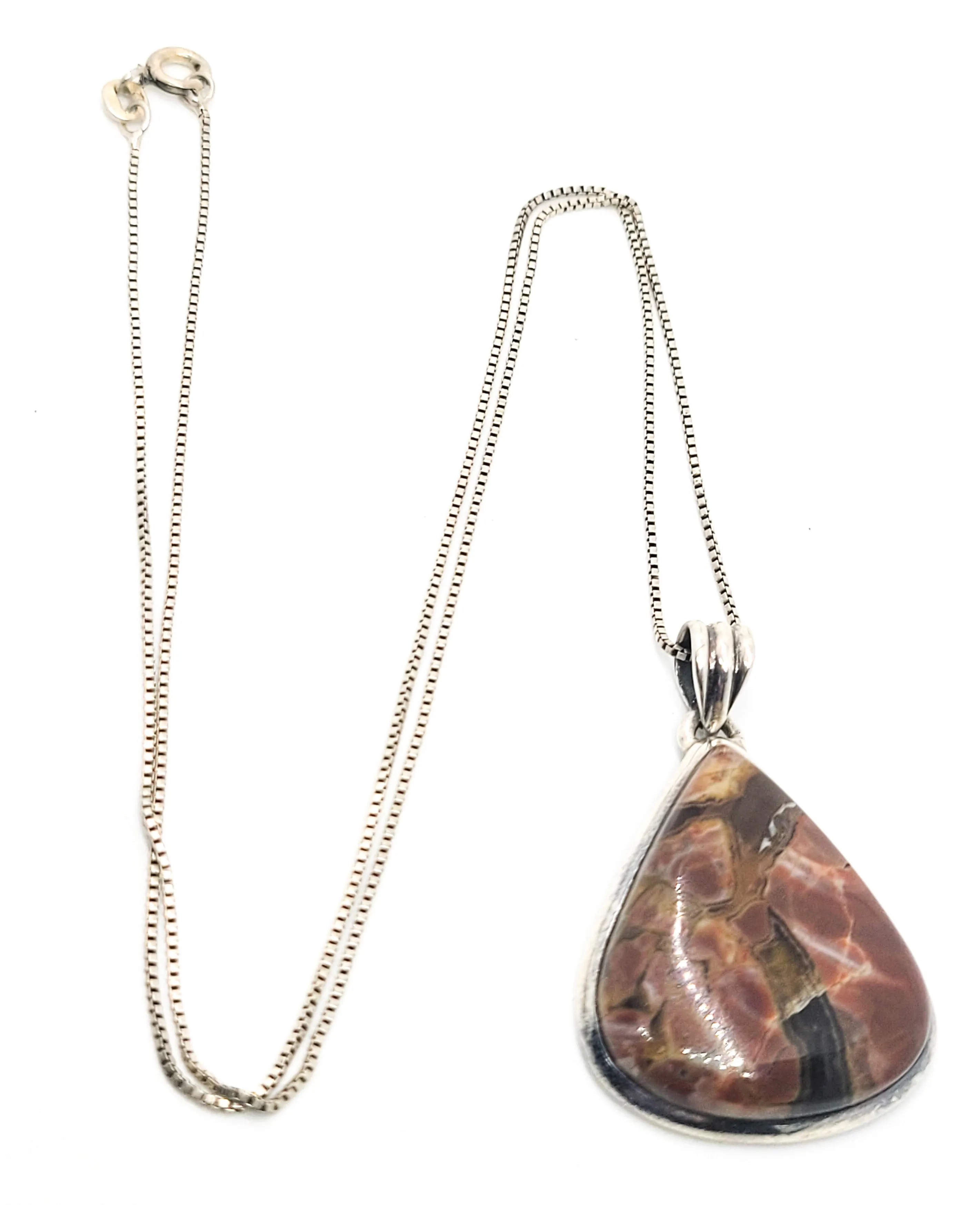 Vintage Fancy Red Jasper vintage sterling silver pendant necklace 925