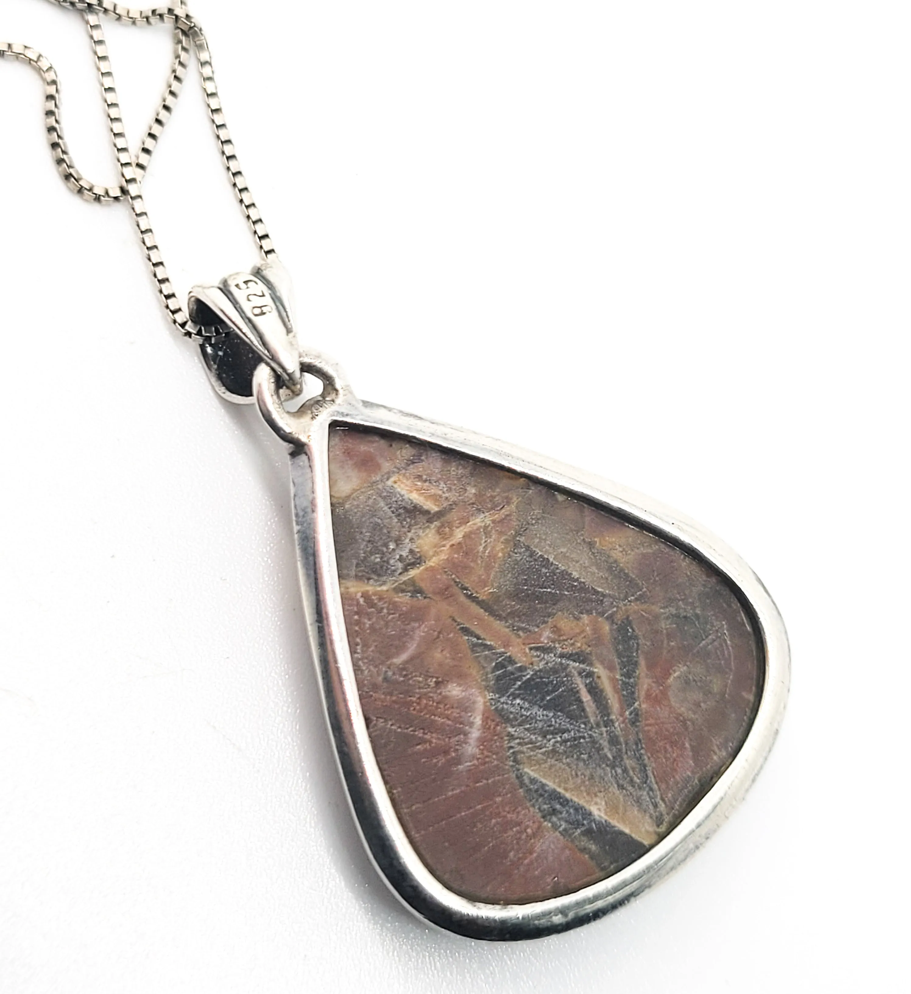 Vintage Fancy Red Jasper vintage sterling silver pendant necklace 925