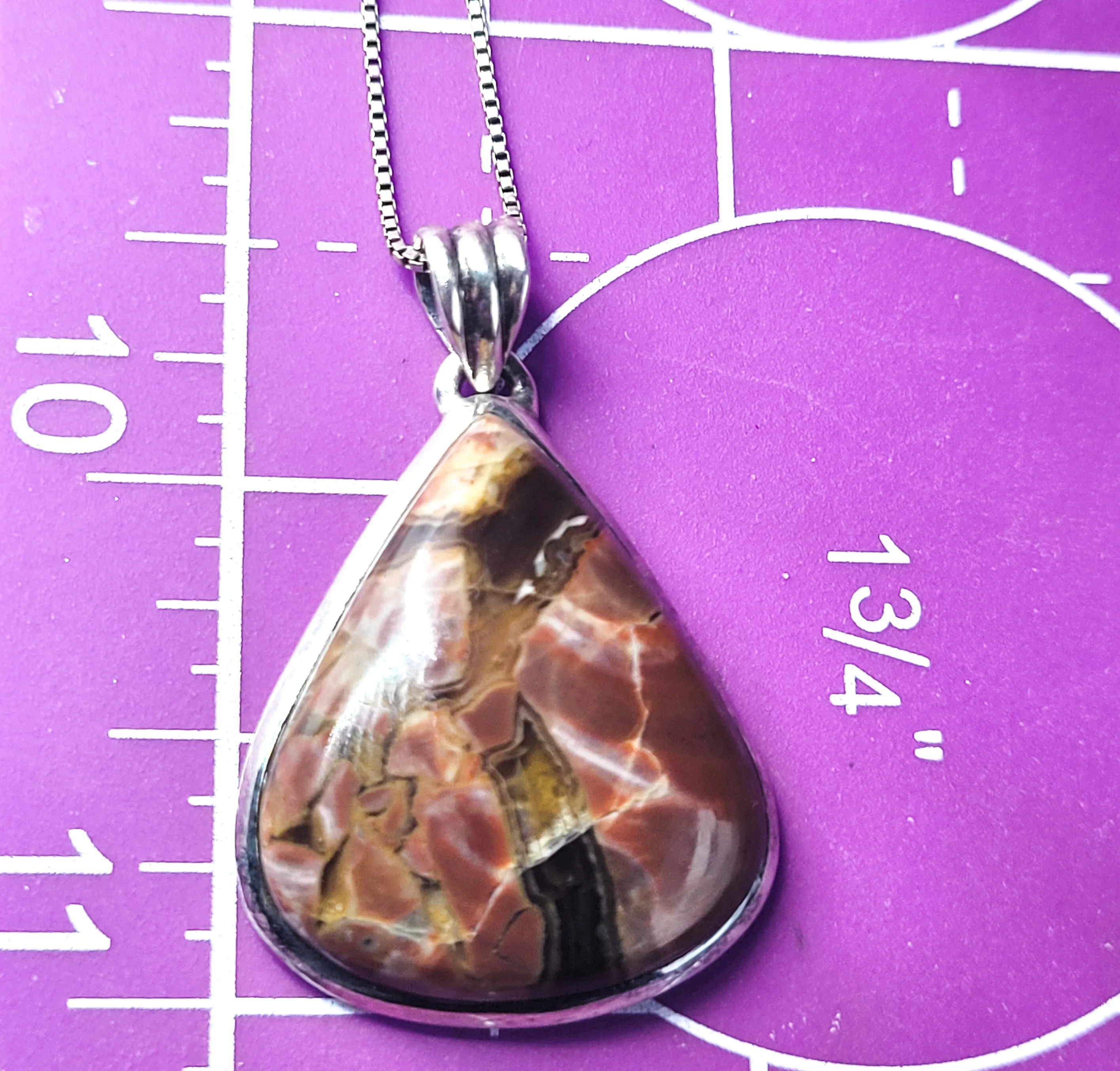 Vintage Fancy Red Jasper vintage sterling silver pendant necklace 925