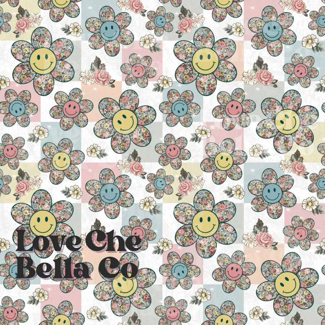 Vintage floral / checkered smiles  - Seamless Files