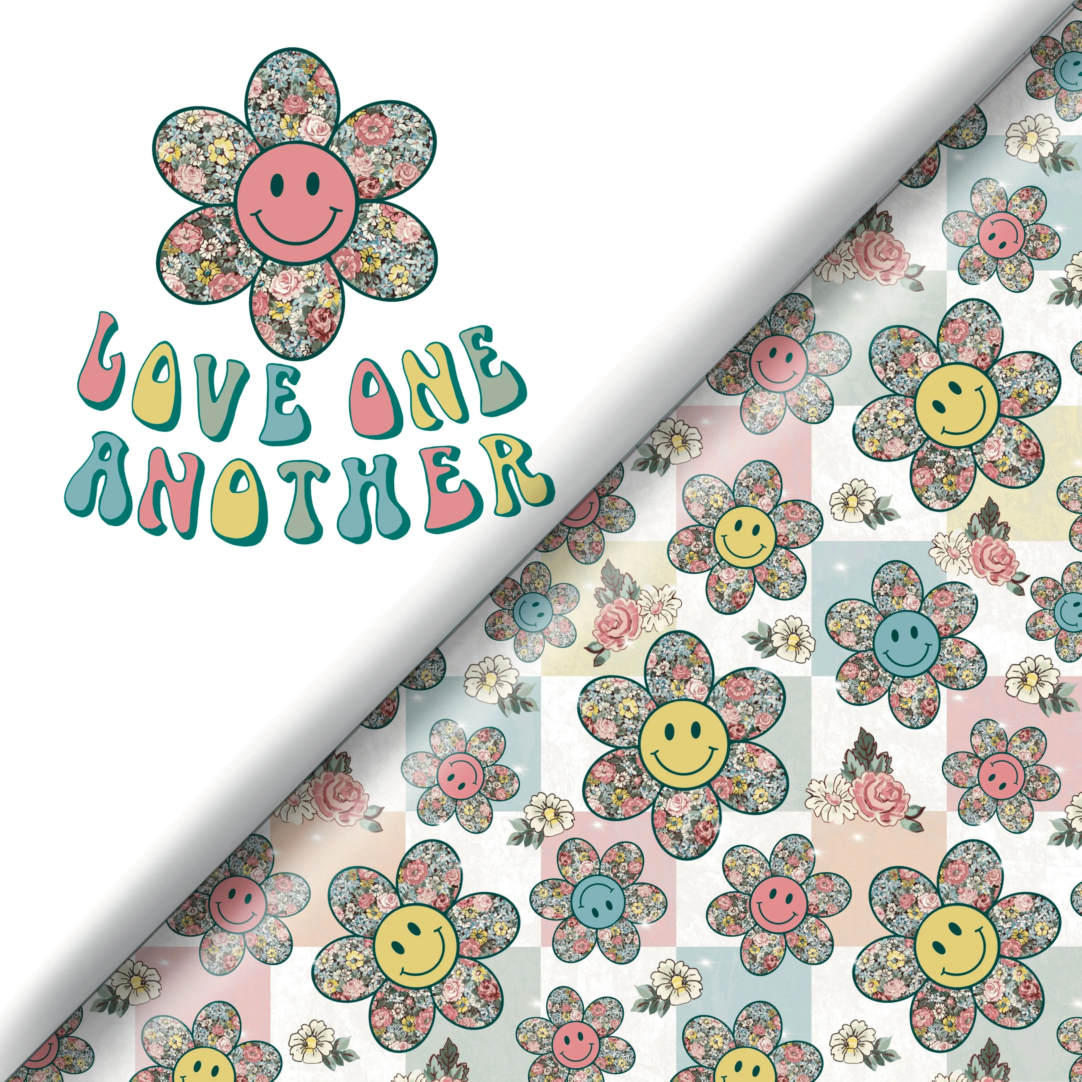 Vintage floral faces / Pink smile Png- Seamless Files