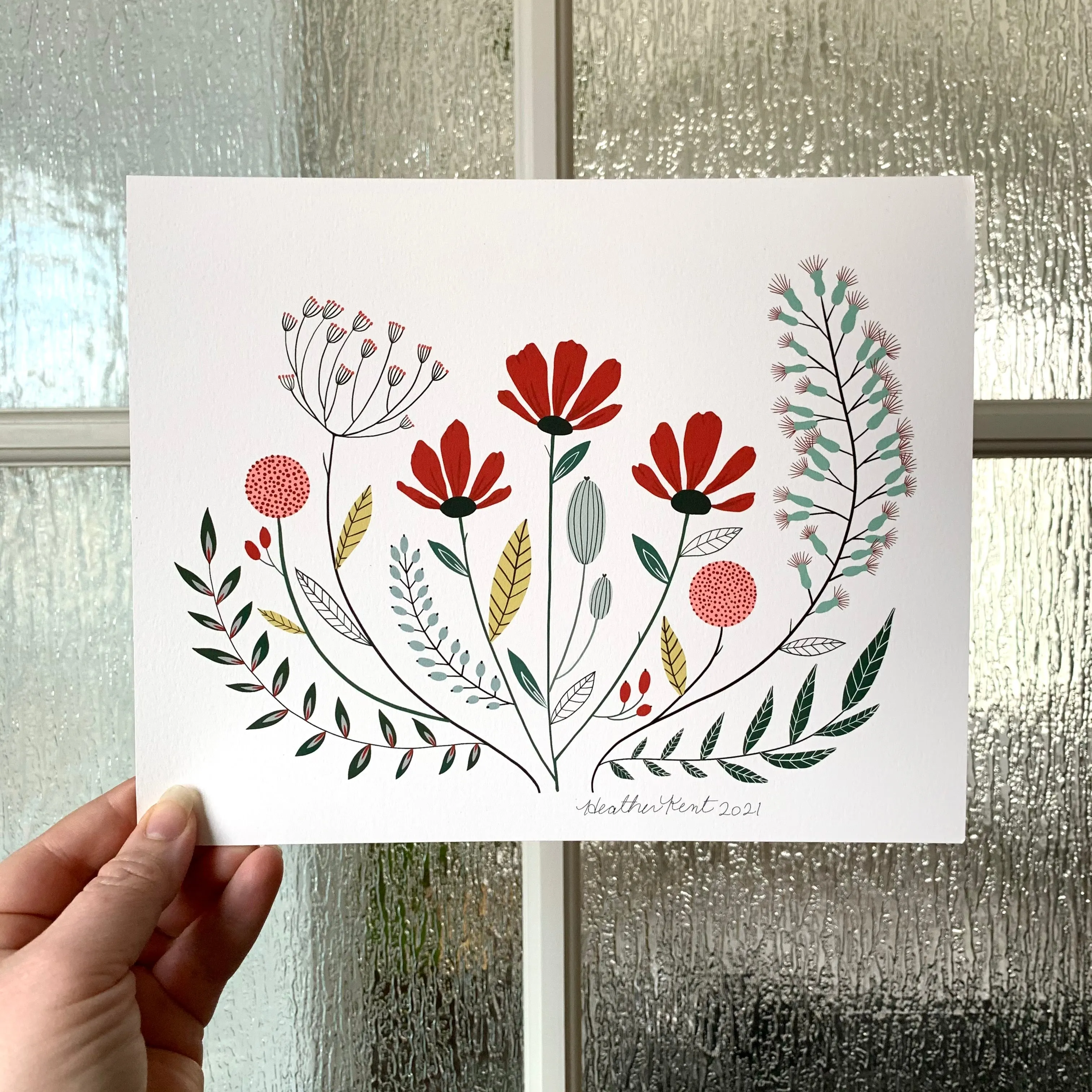 Vintage Florals Wildflower Bouquet Fine Art Print, Botanical Print of Original Digital Drawing, 8x10in