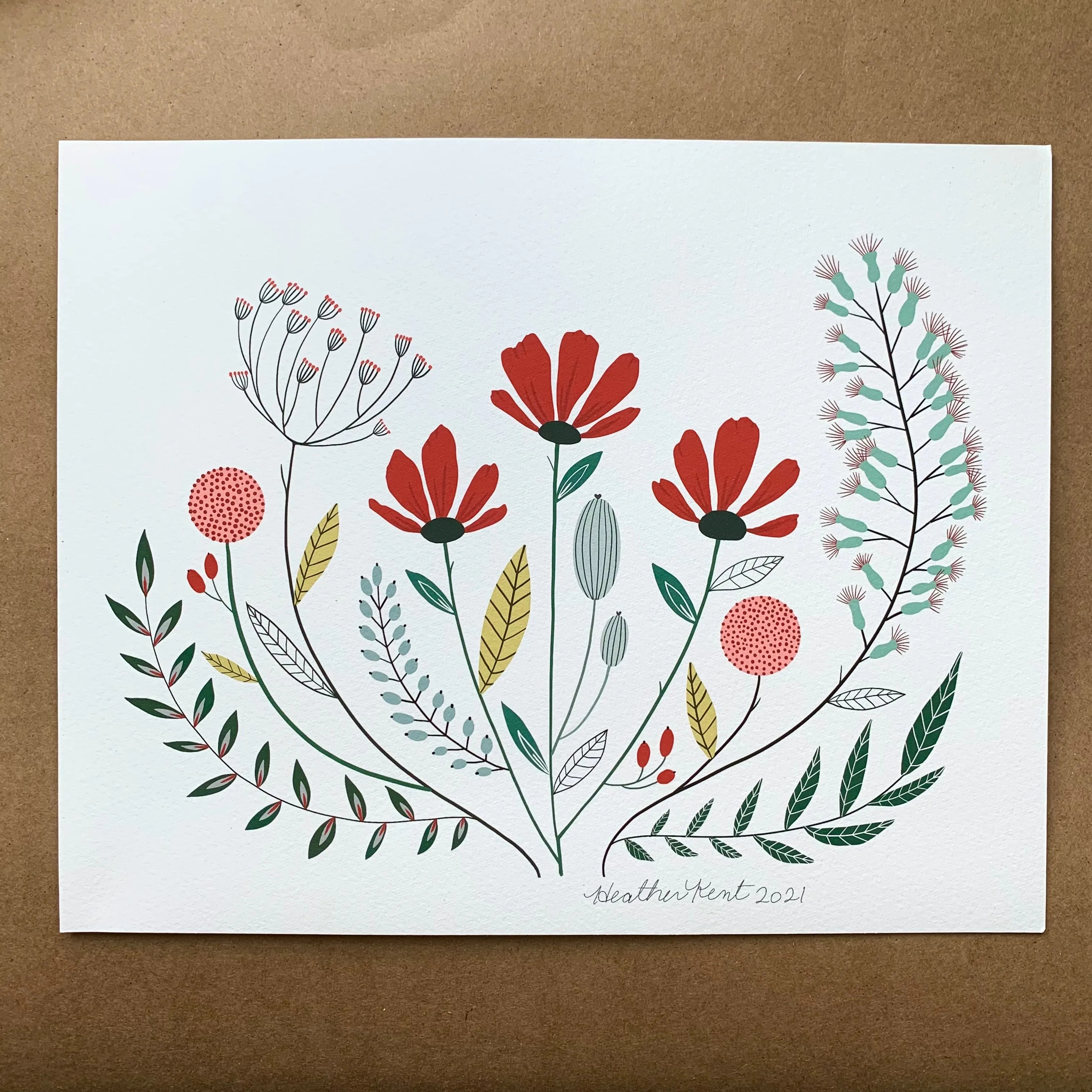 Vintage Florals Wildflower Bouquet Fine Art Print, Botanical Print of Original Digital Drawing, 8x10in