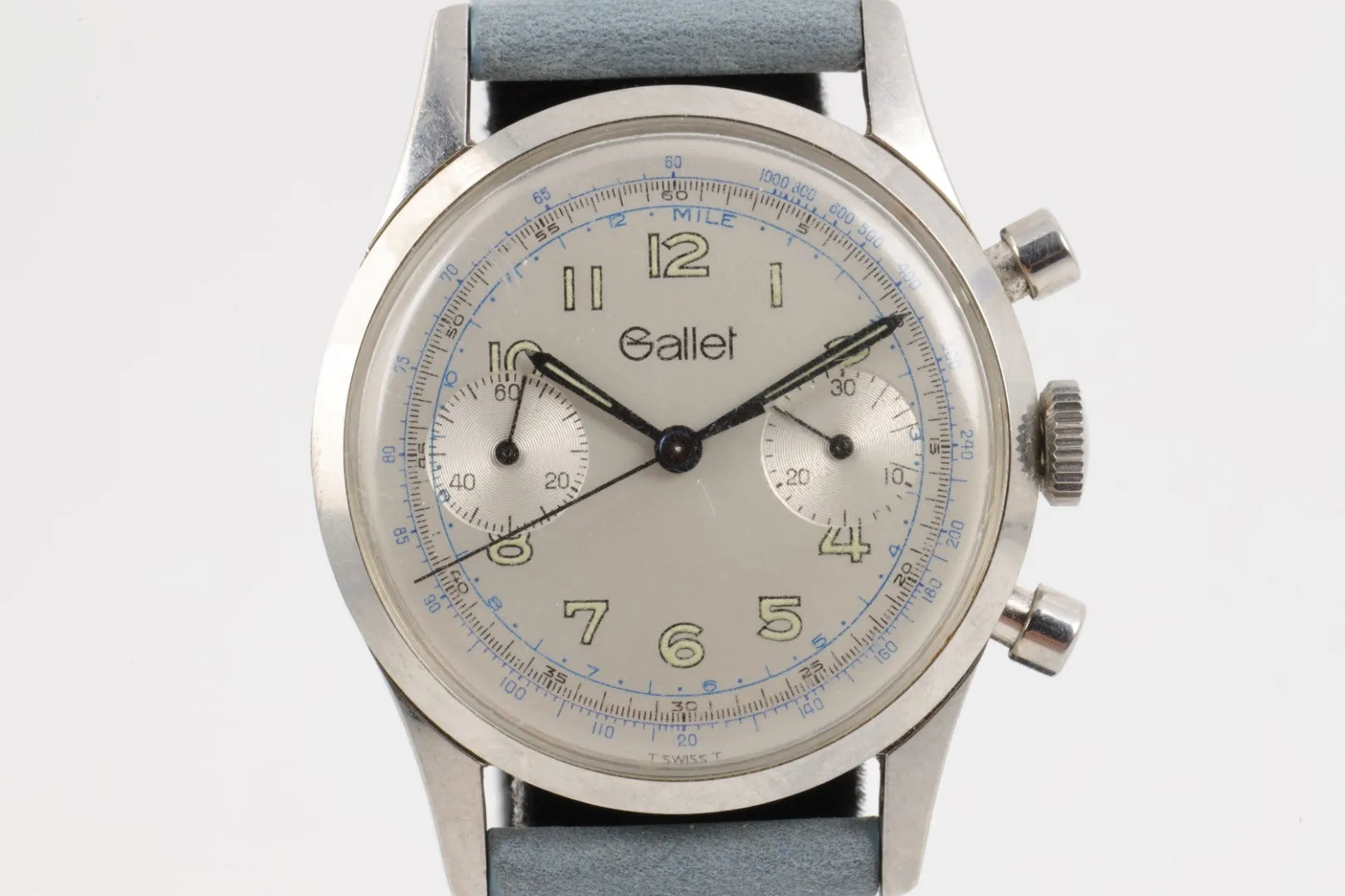 Vintage! Gallet Multichron 45 Chrono Silver Arabic Dial 35mm Men's Watch