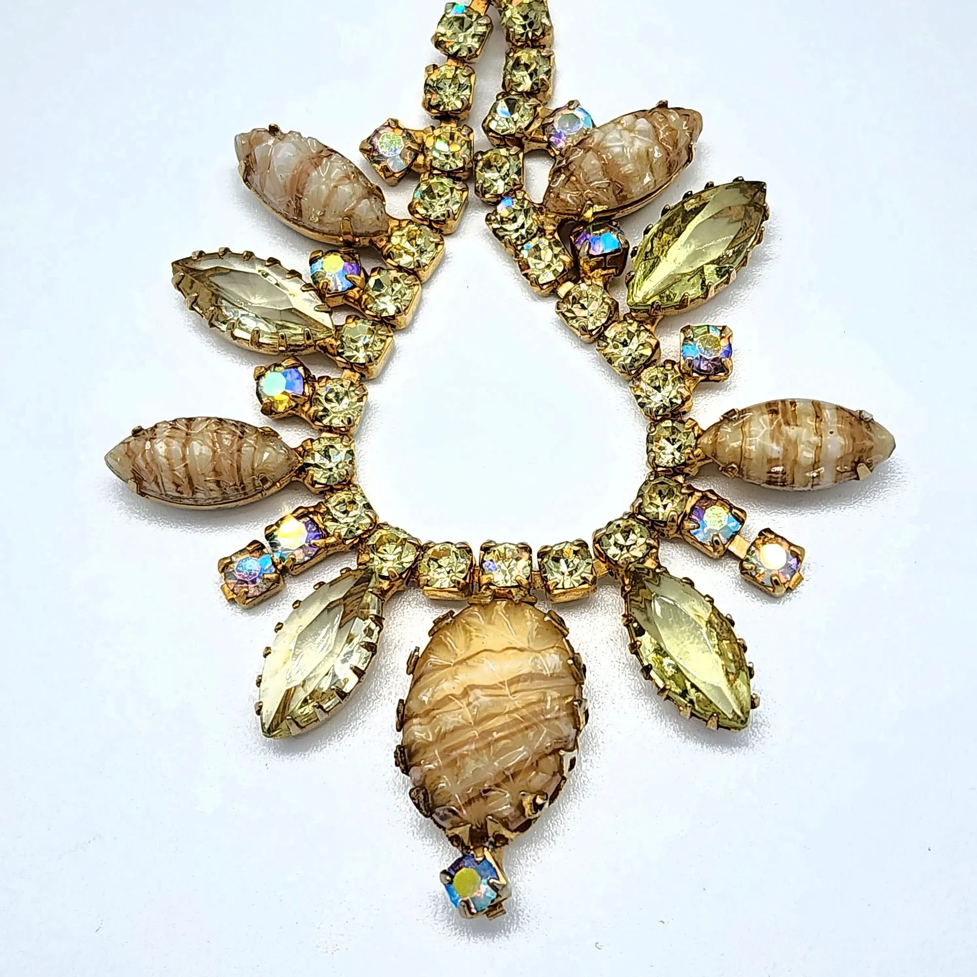 Vintage Geode Art Glass & Rhinestone Necklace