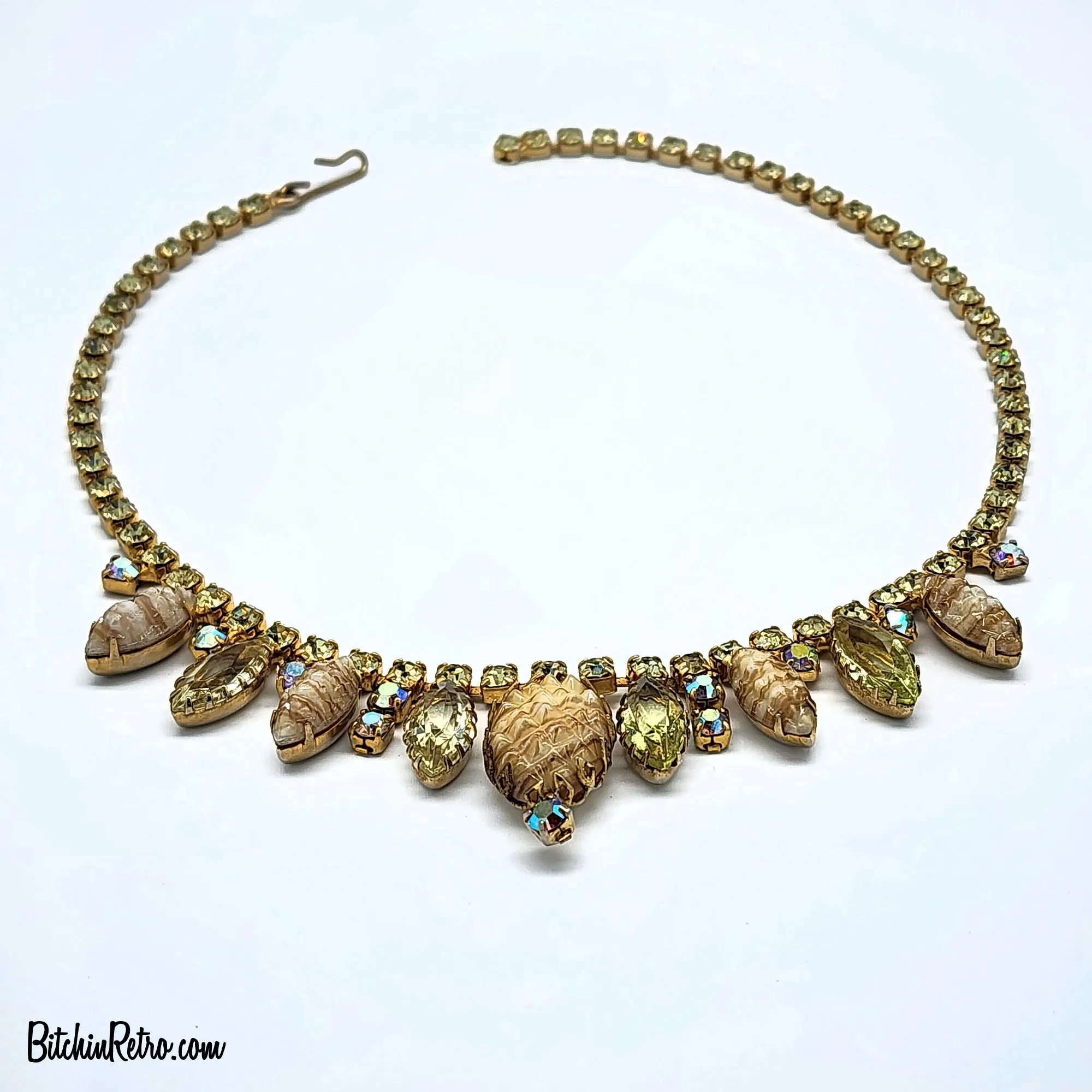 Vintage Geode Art Glass & Rhinestone Necklace