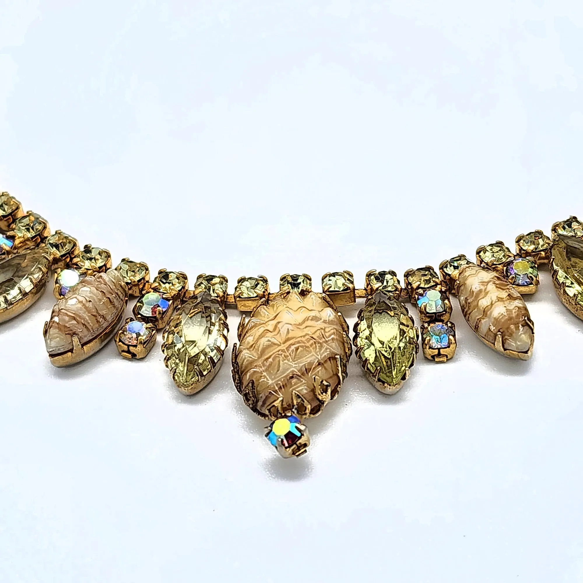 Vintage Geode Art Glass & Rhinestone Necklace