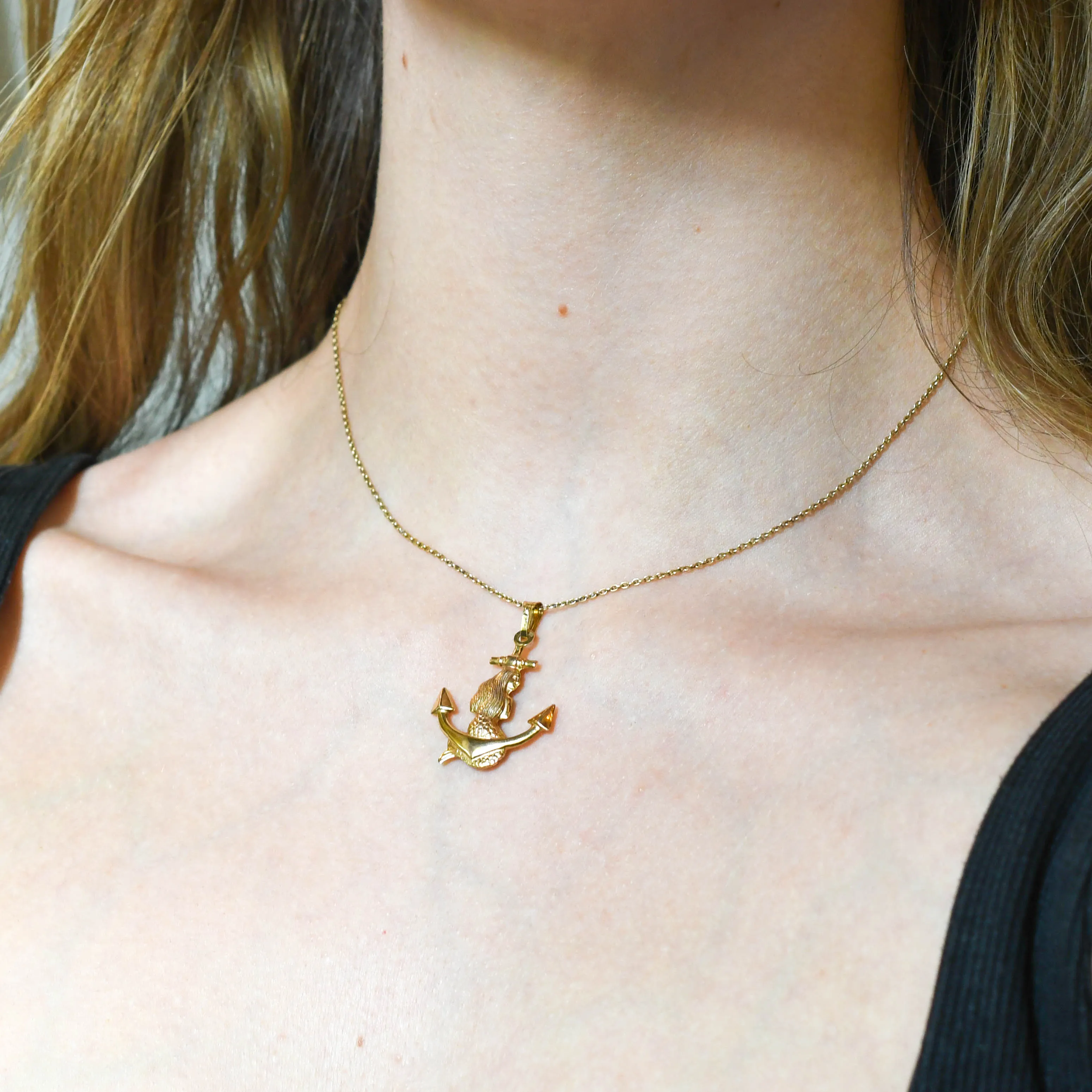 Vintage Gold Mermaid & Anchor Pendant