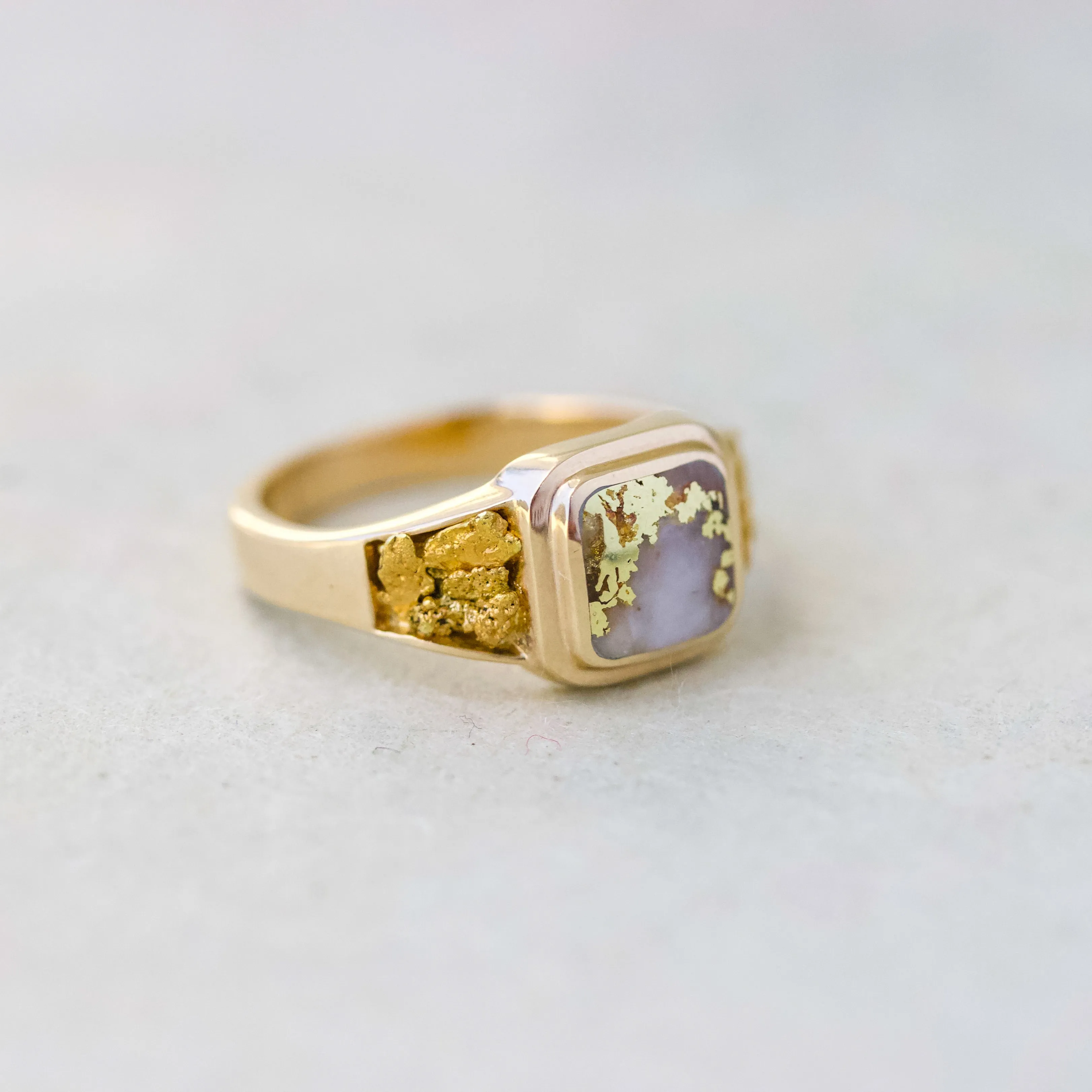 Vintage Gold Quartz & Gold Nugget Ring,14k