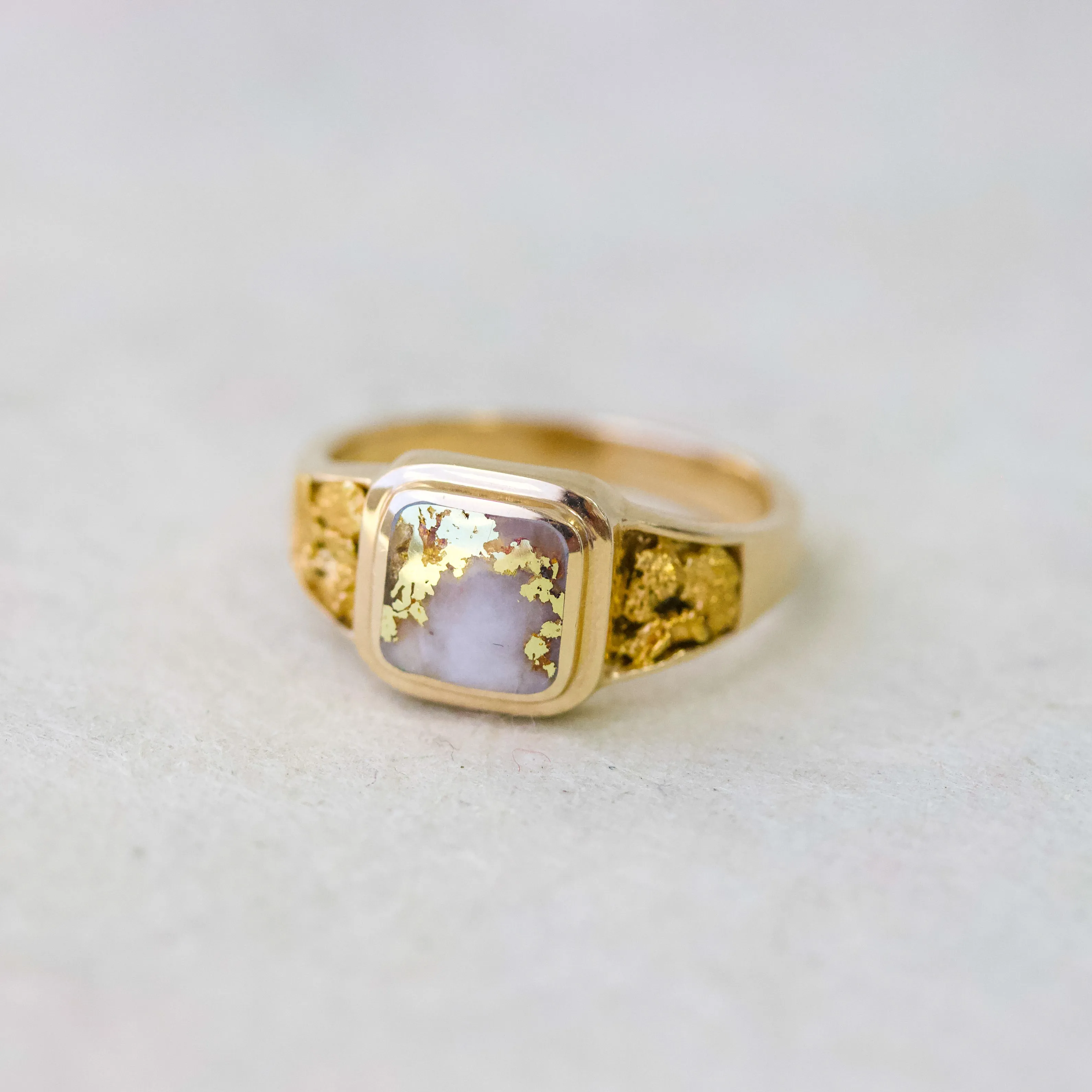 Vintage Gold Quartz & Gold Nugget Ring,14k