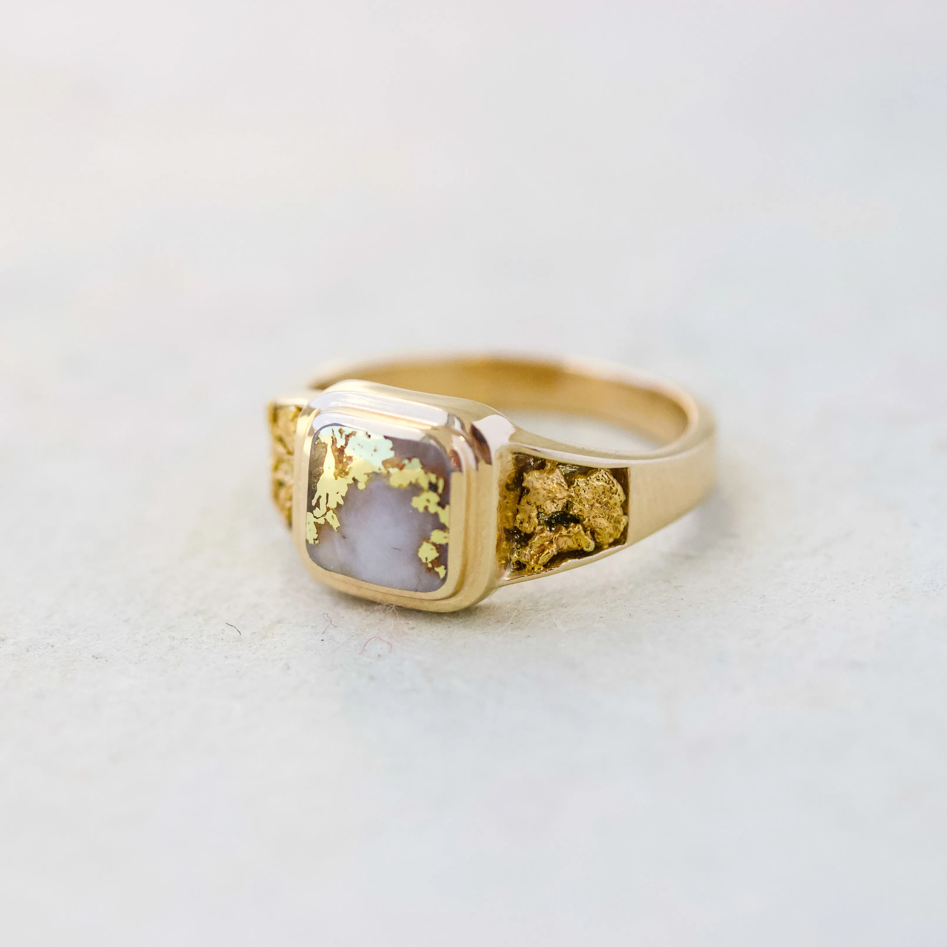 Vintage Gold Quartz & Gold Nugget Ring,14k