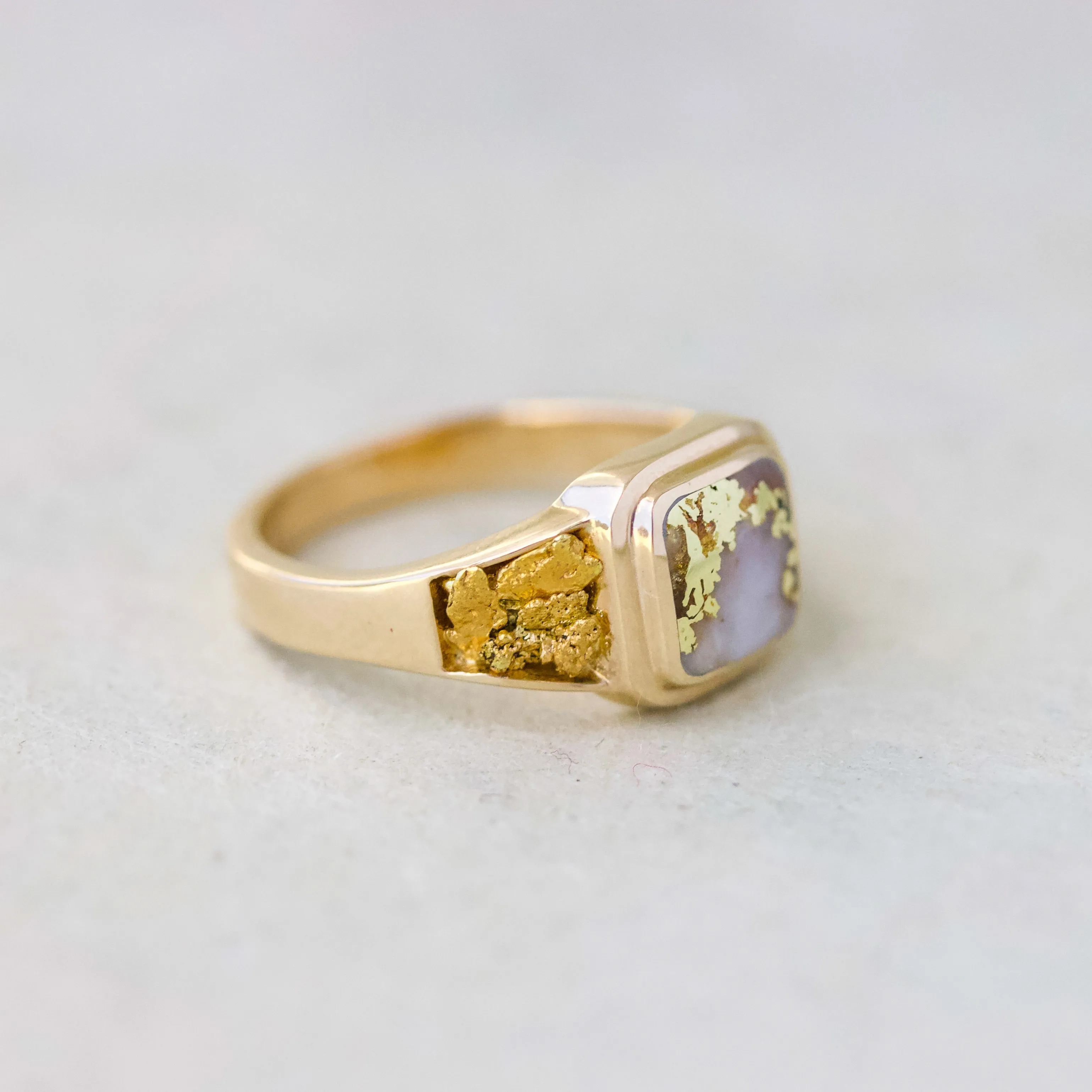 Vintage Gold Quartz & Gold Nugget Ring,14k