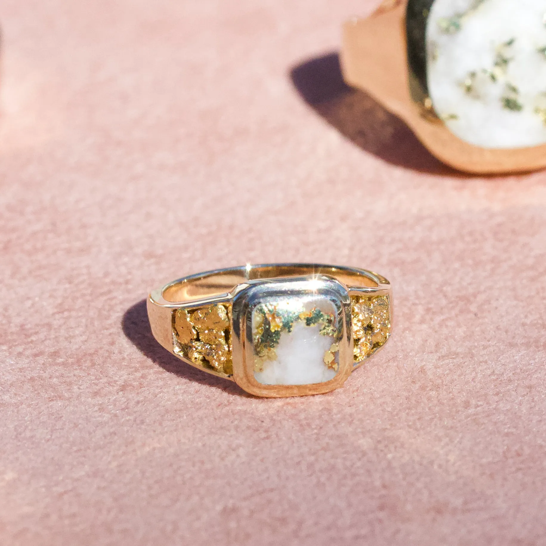 Vintage Gold Quartz & Gold Nugget Ring,14k