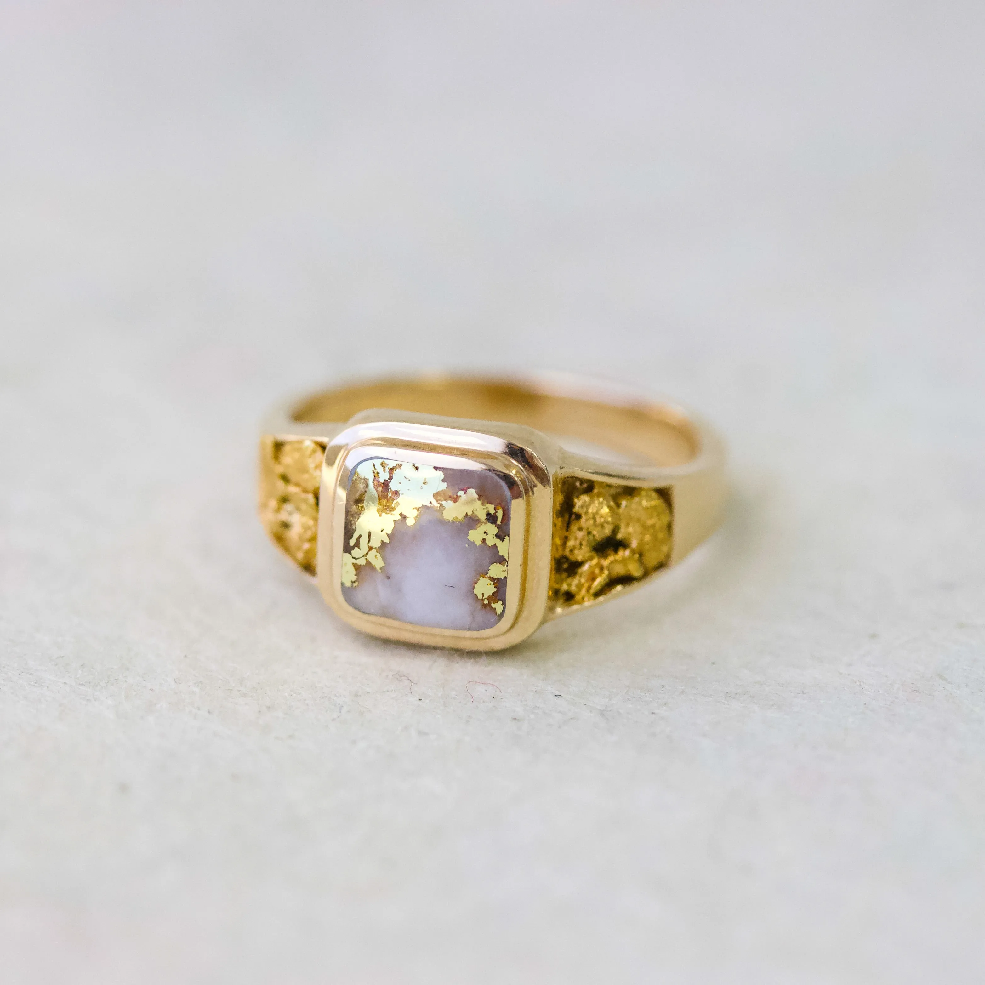 Vintage Gold Quartz & Gold Nugget Ring,14k