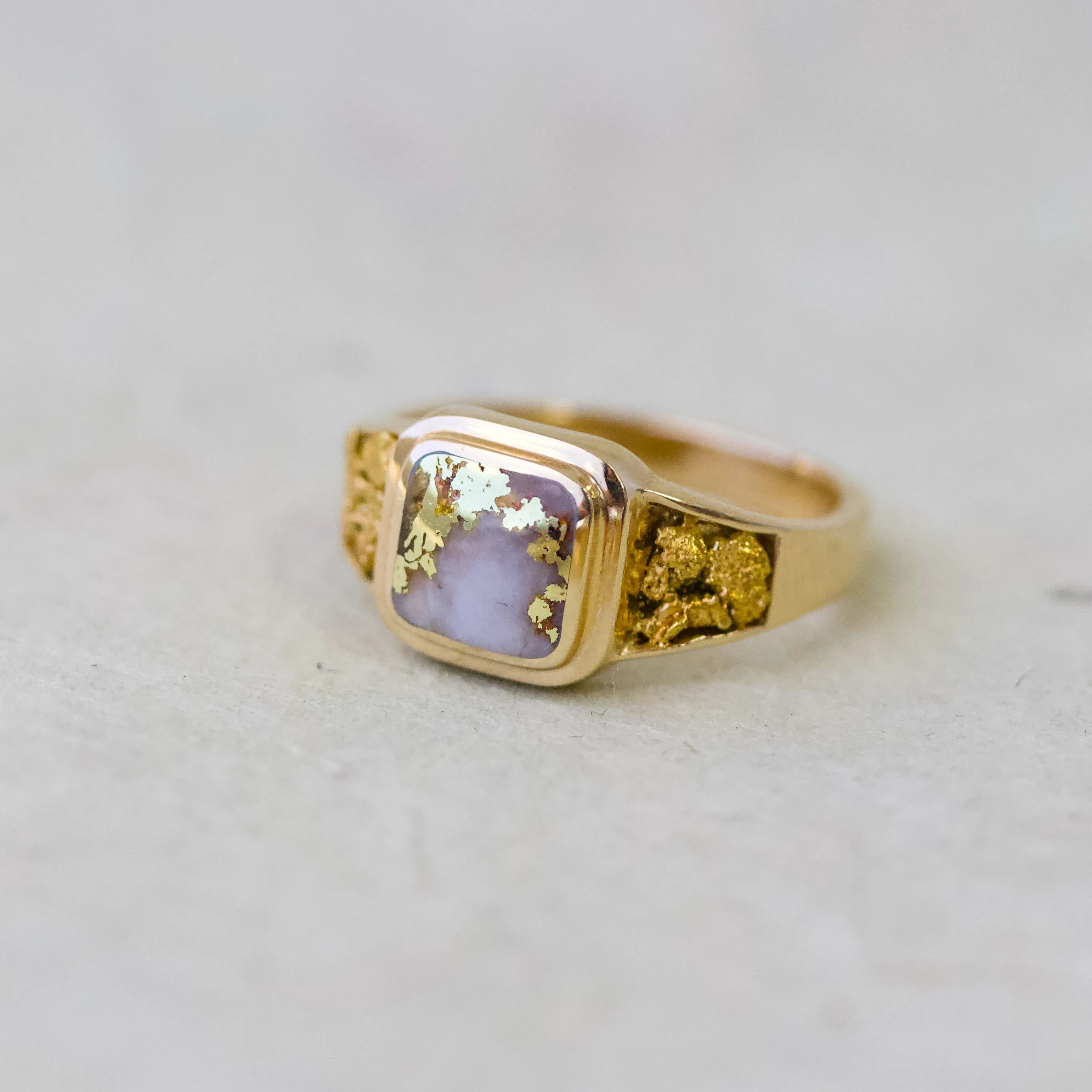 Vintage Gold Quartz & Gold Nugget Ring,14k