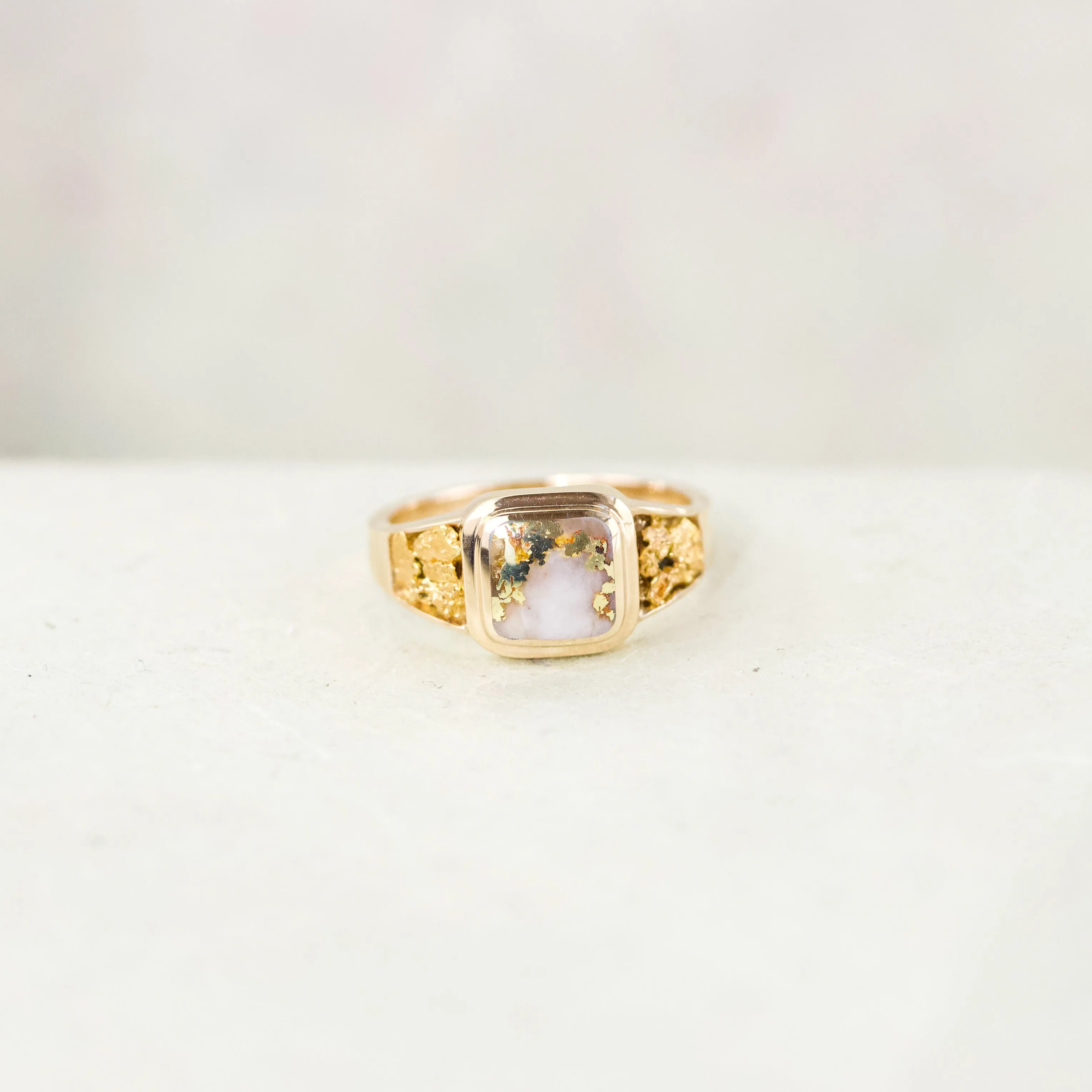 Vintage Gold Quartz & Gold Nugget Ring,14k