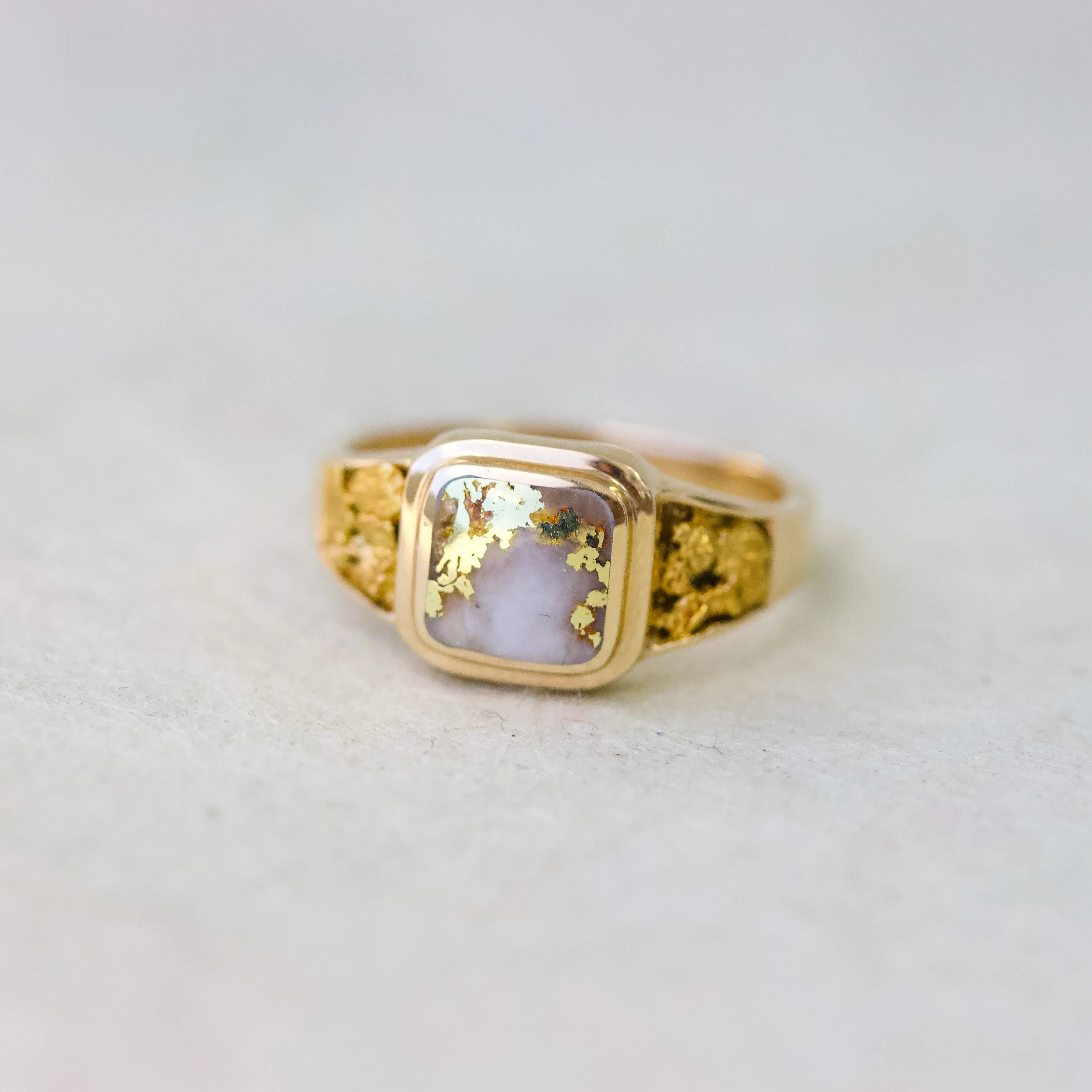 Vintage Gold Quartz & Gold Nugget Ring,14k