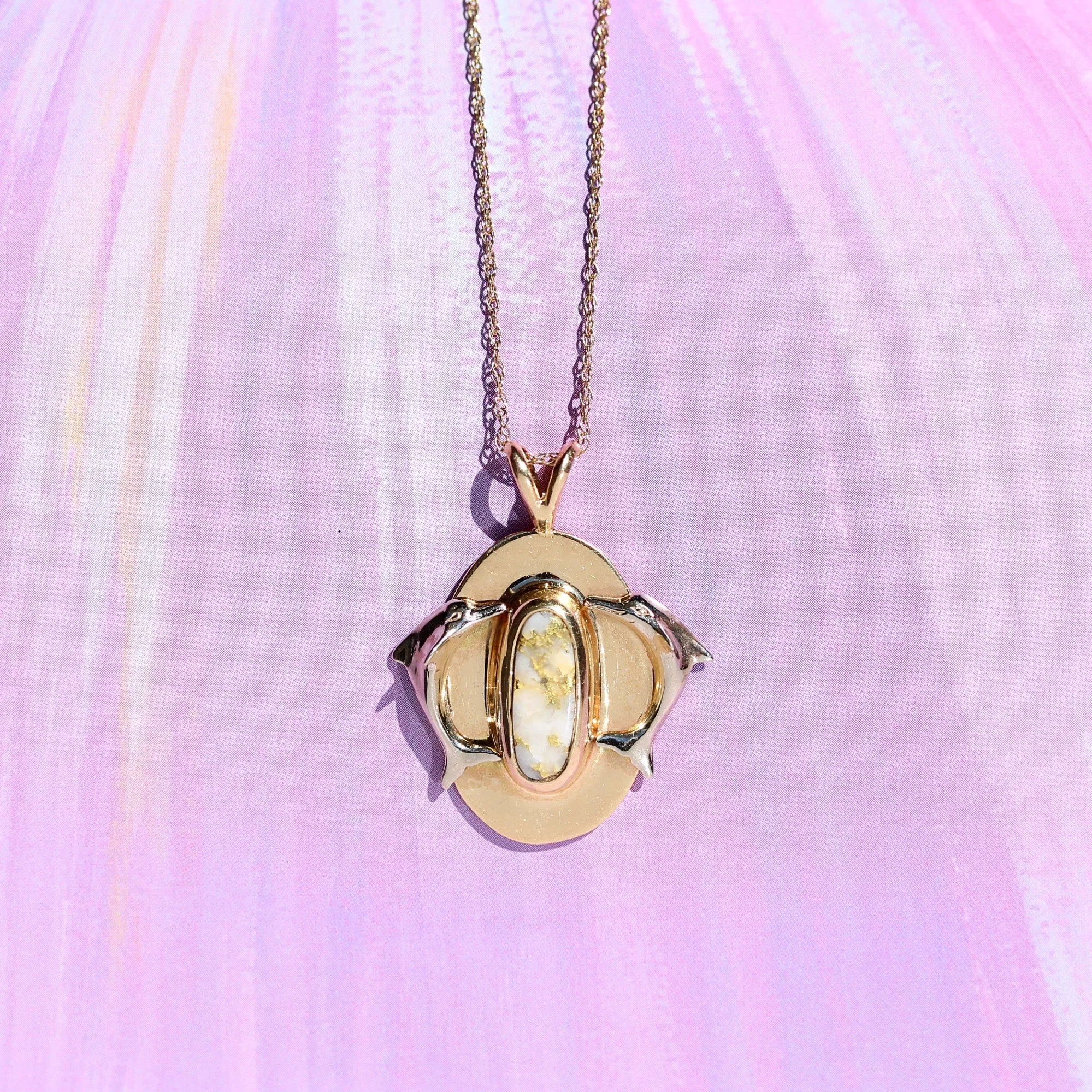 Vintage Gold Quartz Dolphin Pendant, 14k