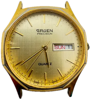 Vintage Gruen Precision Octagonal Linen Men's Quartz Wristwatch Japan Gold Tone