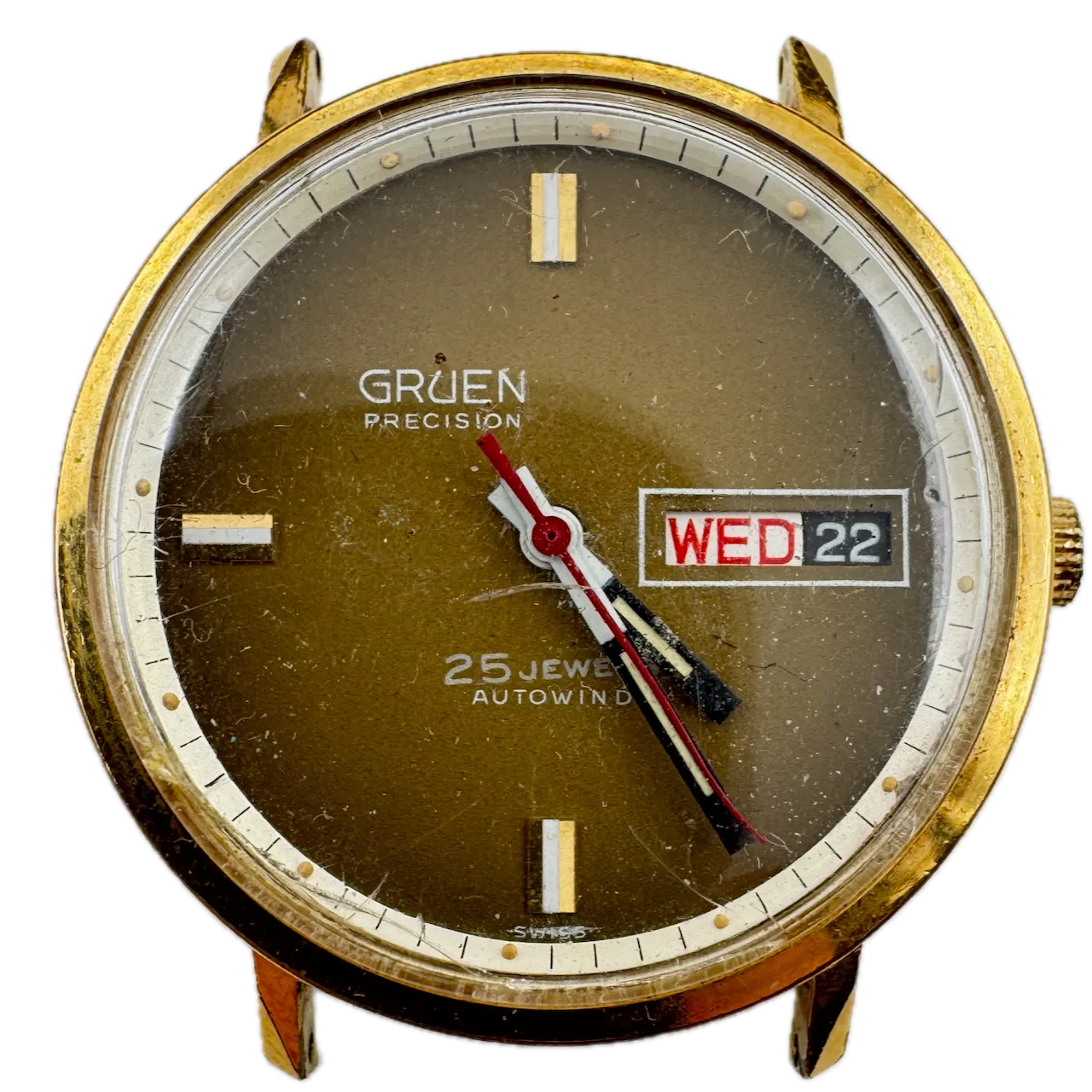Vintage Gruen Yellow Fade Day Date Men's Mechanical Wristwatch 790 CD Gold Tone