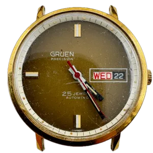 Vintage Gruen Yellow Fade Day Date Men's Mechanical Wristwatch 790 CD Gold Tone