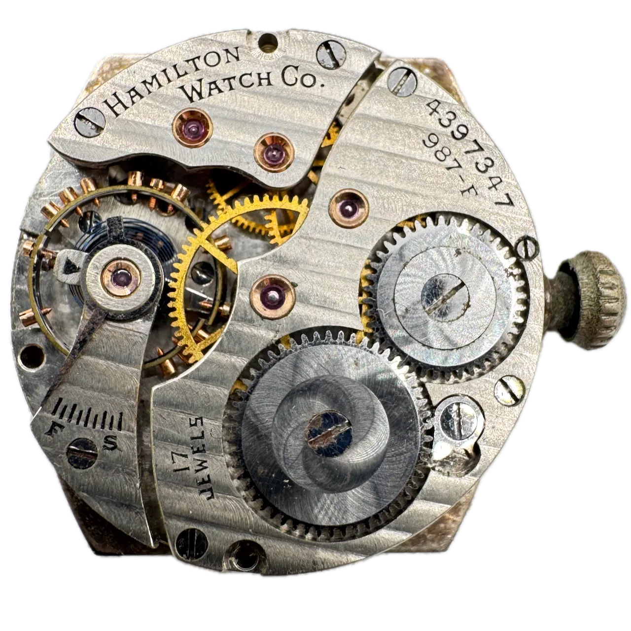 Vintage Hamilton Bark Dial Men's Mechanical Wristwatch 987-F USA Sterling Silver