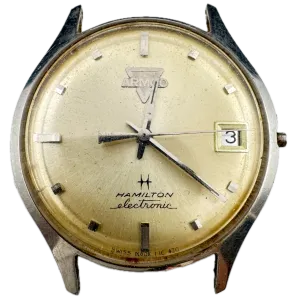 Vintage Hamilton Sunburst Date Armco Men's Electronic Wristwatch Swiss Steel