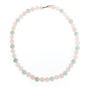 Vintage Hobe Rose Quartz and Jade Polished Bead Necklace