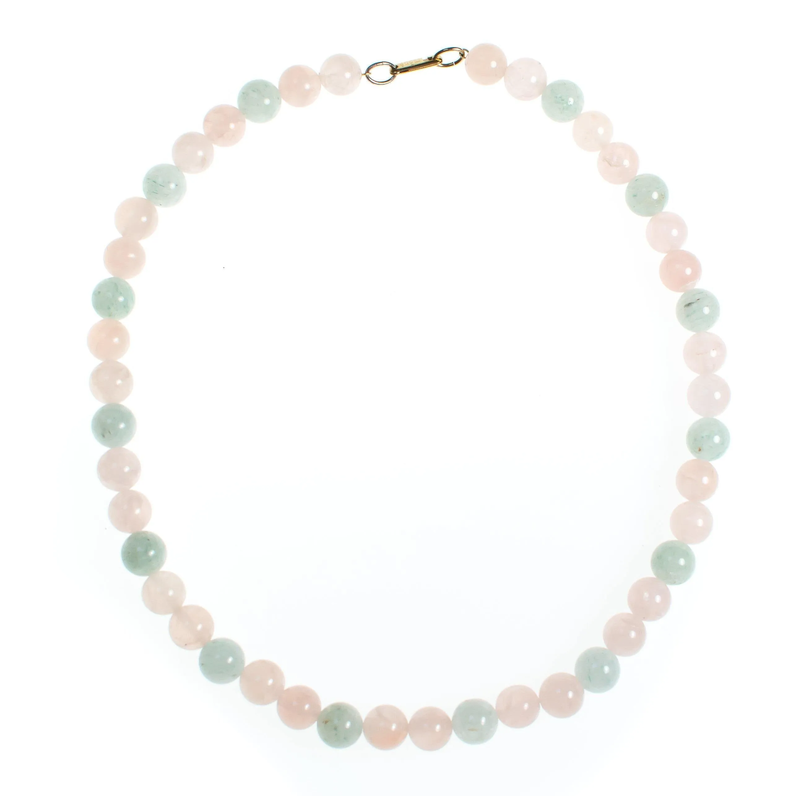 Vintage Hobe Rose Quartz and Jade Polished Bead Necklace