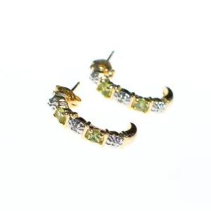 Vintage Lemon Citrine and Diamond 18kt Gold Over Sterling Silver Half Hoop Earrings